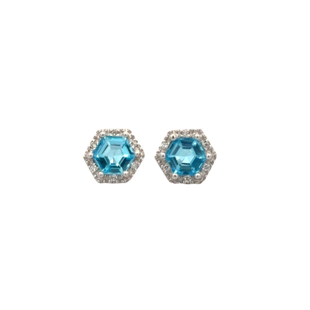 Blue Topaz and Diamond Stud Earrings in White Gold