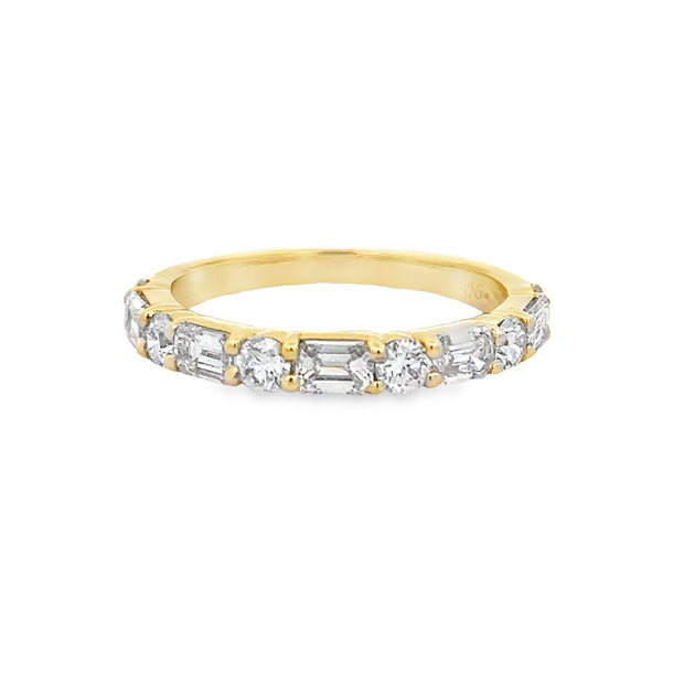 Baguette and Round Cut Diamond Band in Yellow Gold