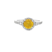 Yellow Sapphire and Diamond Ring in White Gold