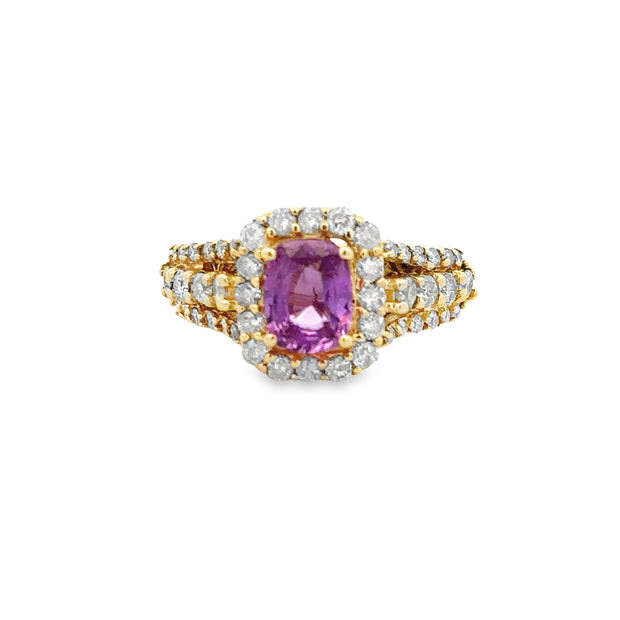 Pink Sapphire and Diamond Ring in Yellow Gold