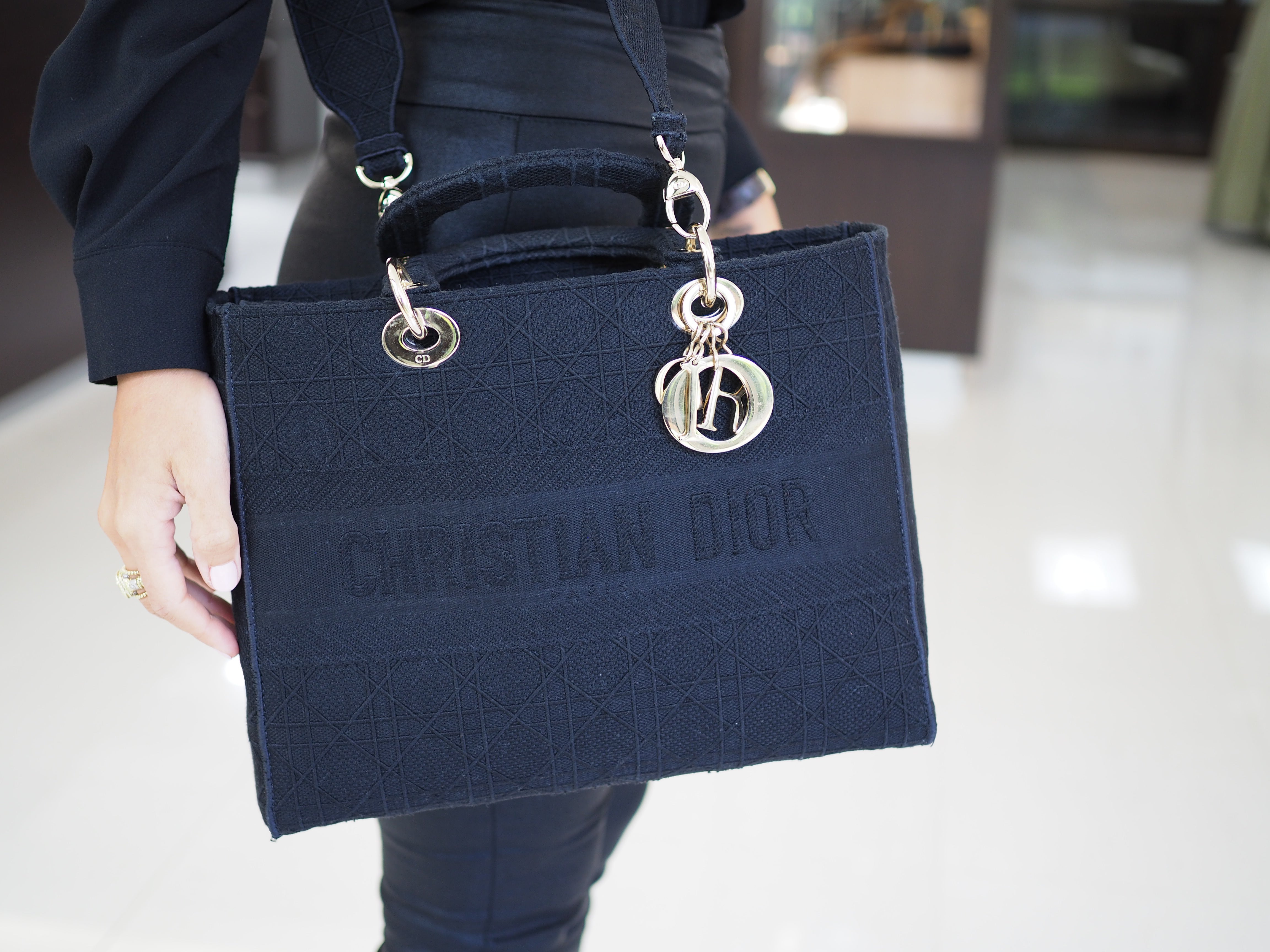 Pre-Owned Christian Dior Medium D-Lite Cannage Embroidered Canvas