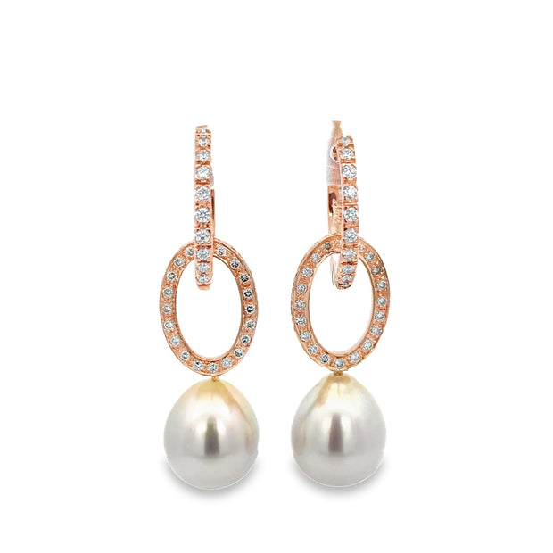 Convertible South Sea Cultured Pearl and Diamond Earrings in Rose Gold