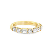 Emerald and Baguette Cut Diamond Band in 18k Yellow Gold