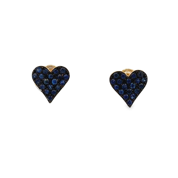 Sapphire Heart Stud Earrings in Yellow Gold