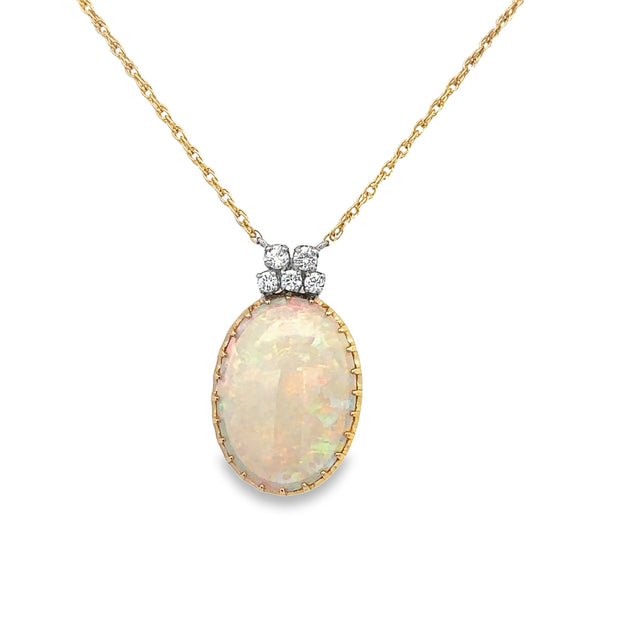 Vintage Opal and Diamond Necklace in Yellow Gold