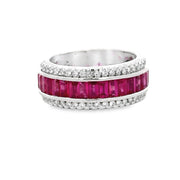 Wide Ruby and Diamond Band in 18k White Gold