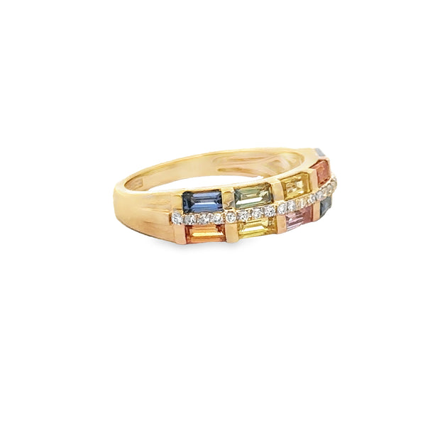 Multicolored Sapphire and Diamond Ring in Yellow Gold