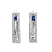 Elongated Sapphire and Diamond Earrings in 18k White Gold