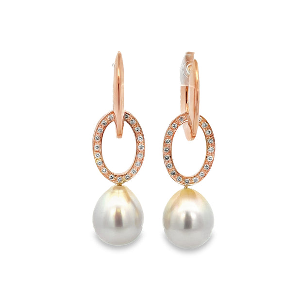 Convertible South Sea Cultured Pearl and Diamond Earrings in Rose Gold