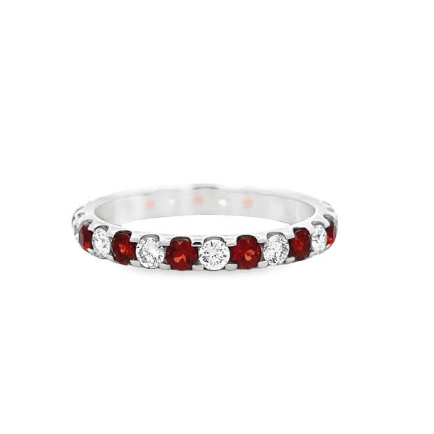 Garnet and Diamond Eternity Band Ring in White Gold Size 6