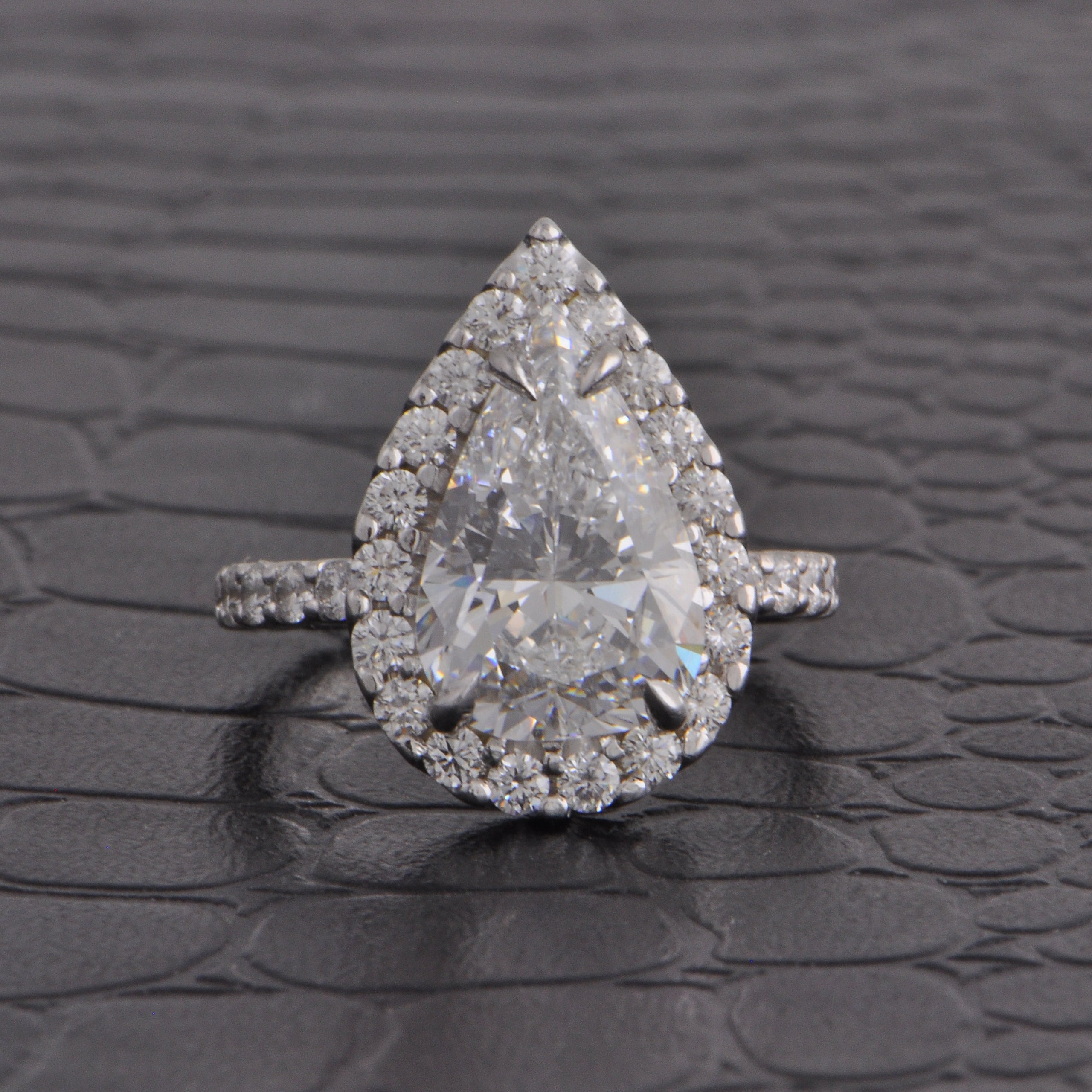 GIA 3.90 ct. Pear Cut Diamond Engagement Ring in White Gold