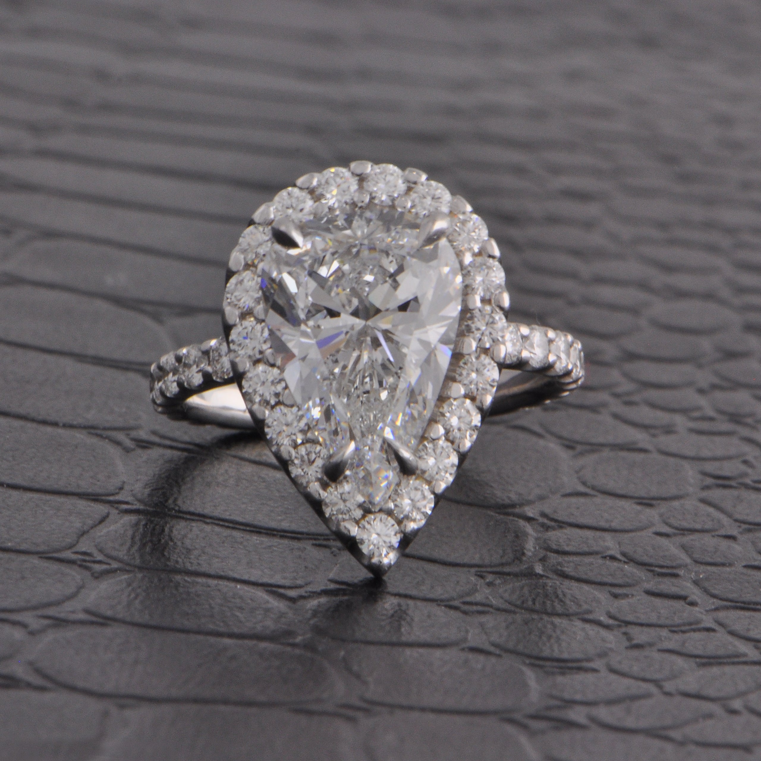 GIA 3.90 ct. Pear Cut Diamond Engagement Ring in White Gold