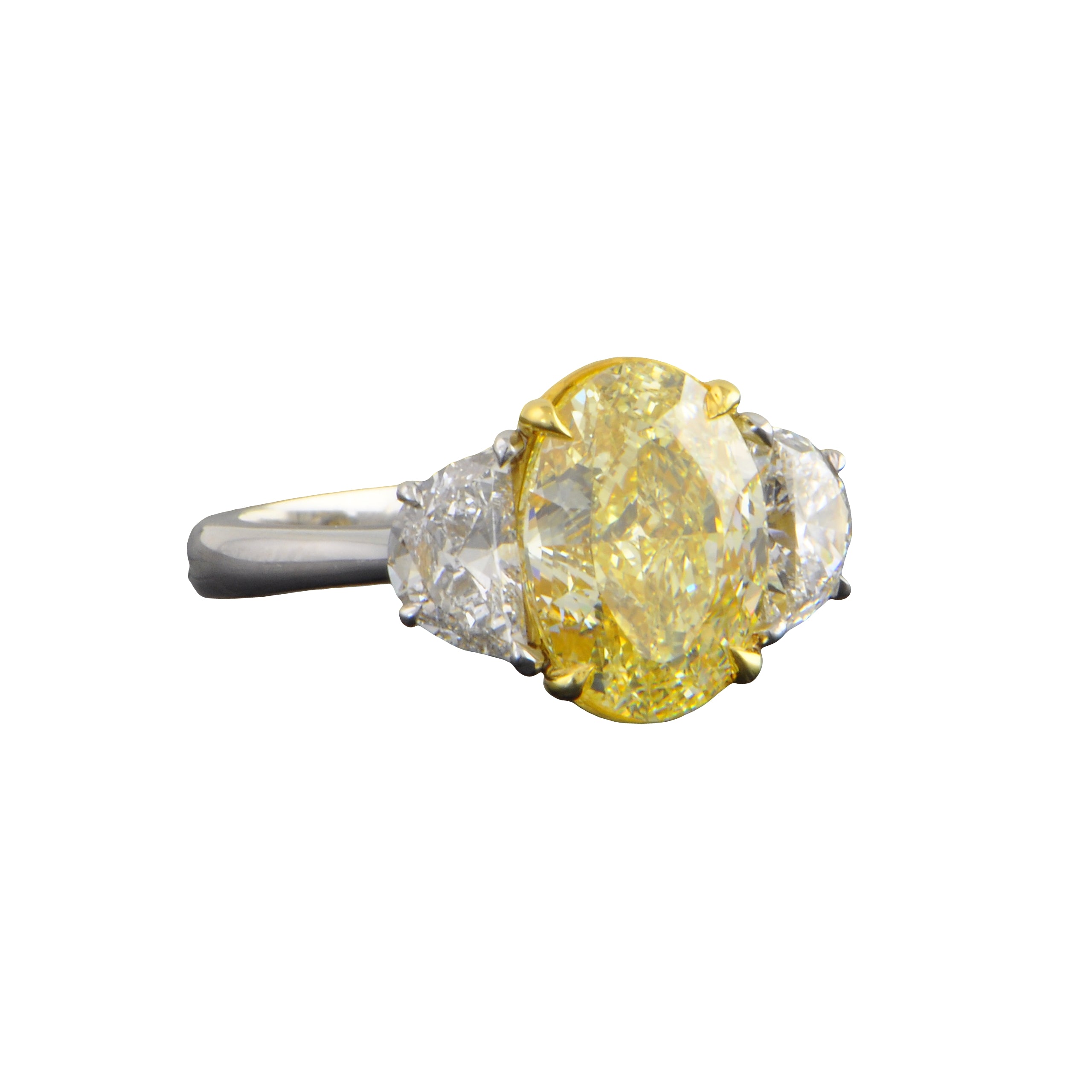 Fancy Light Yellow Oval Cut Diamond Ring in Platinum