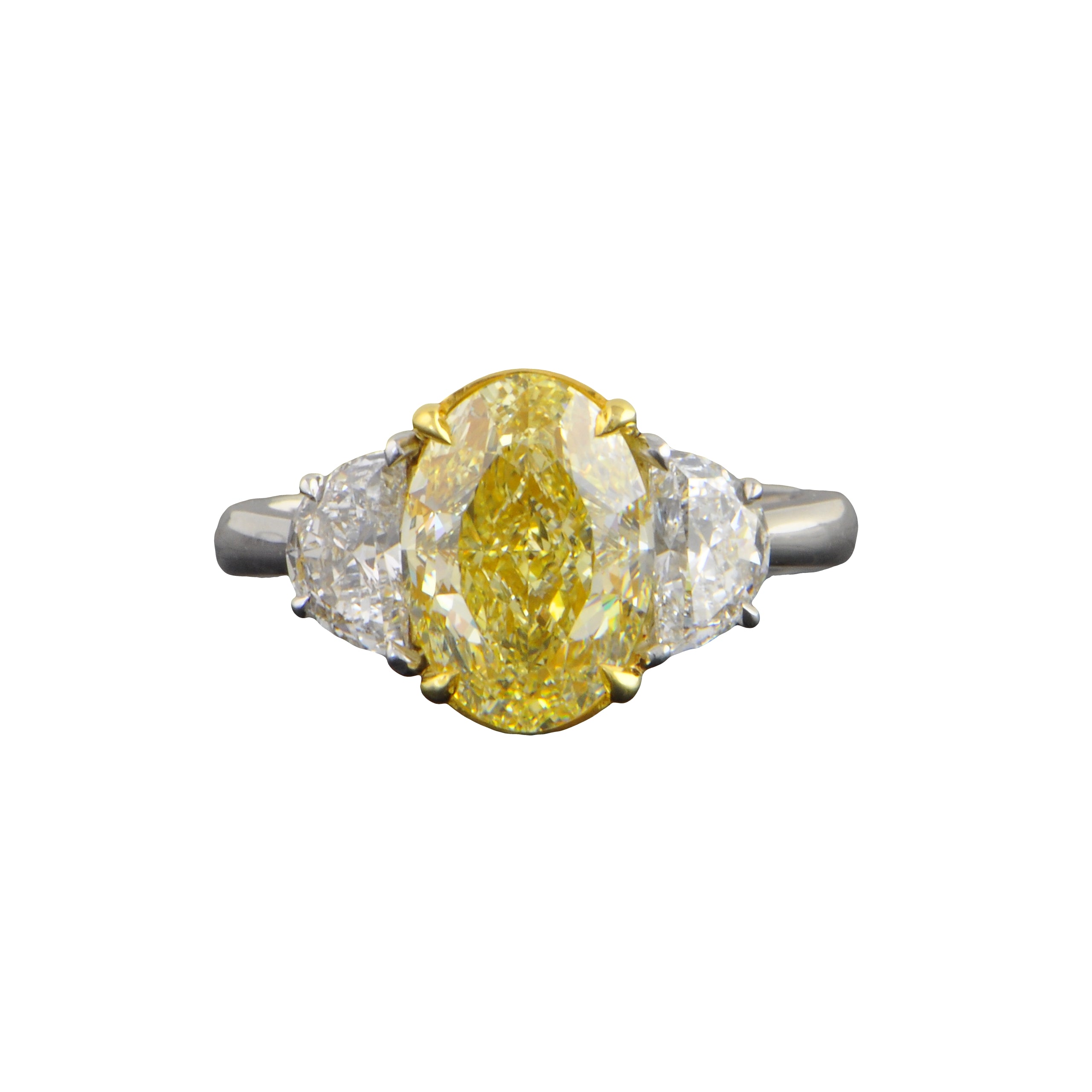 Fancy Light Yellow Oval Cut Diamond Ring in Platinum