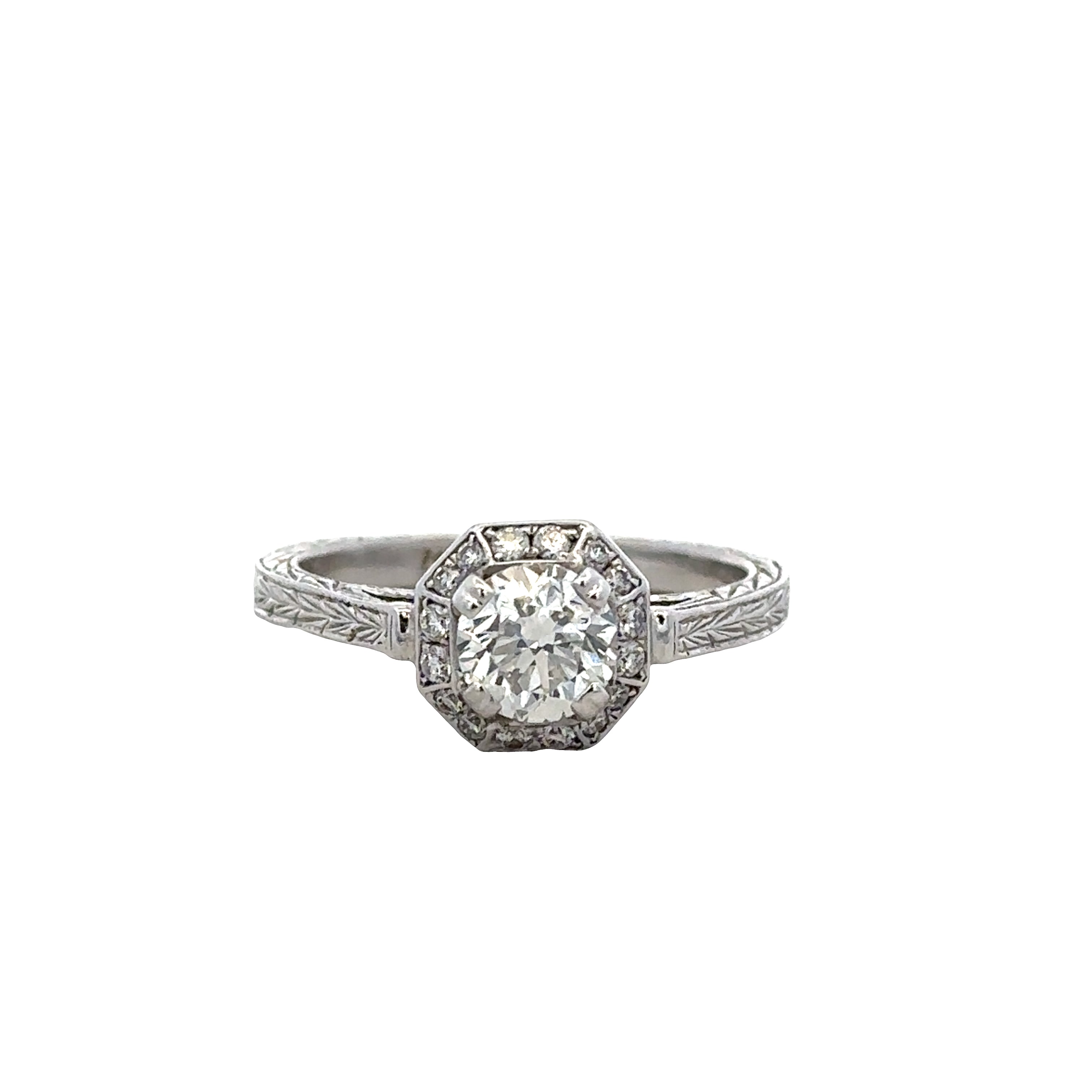14k White Gold Diamond Halo Engagement Ring – Size 6