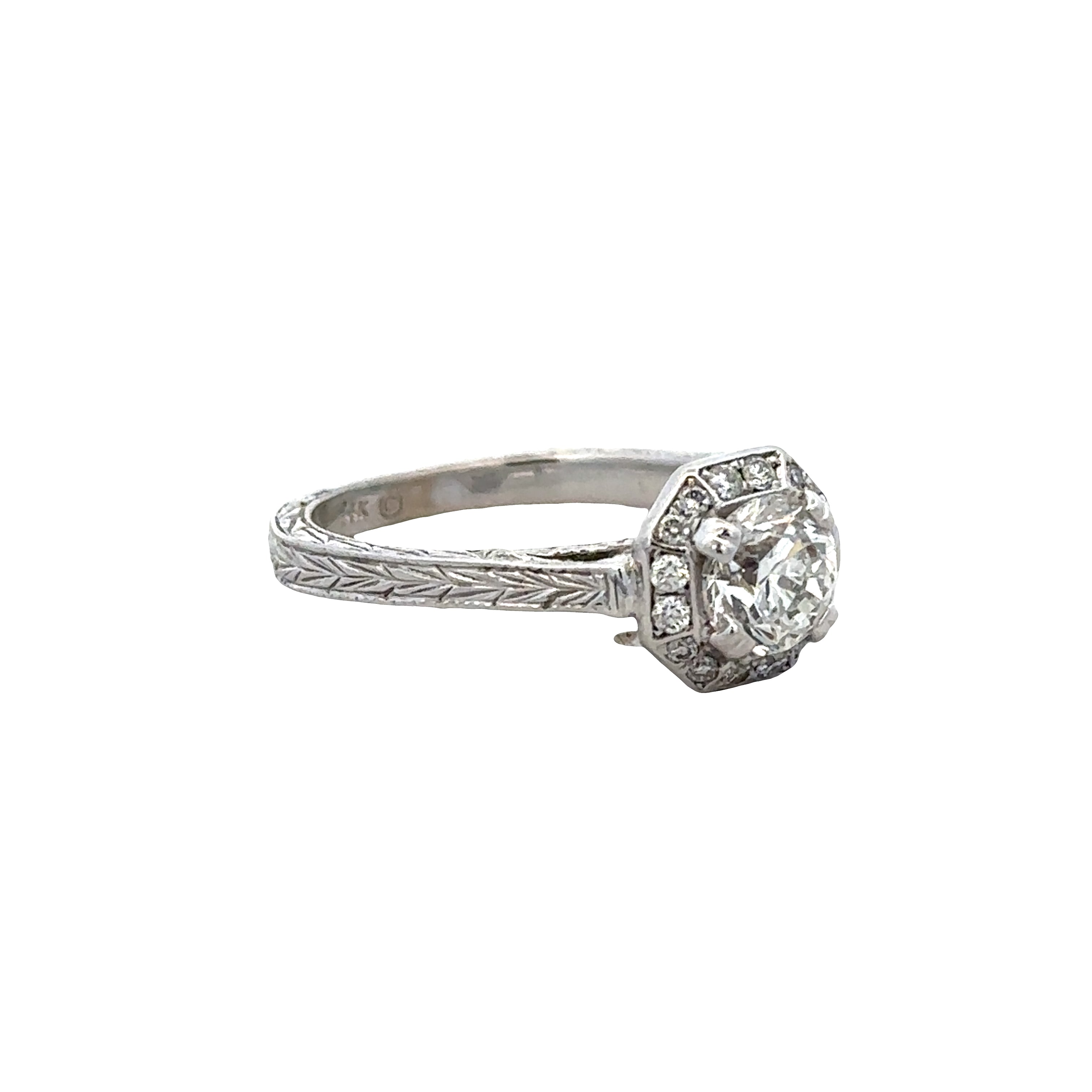 14k White Gold Diamond Halo Engagement Ring – Size 6