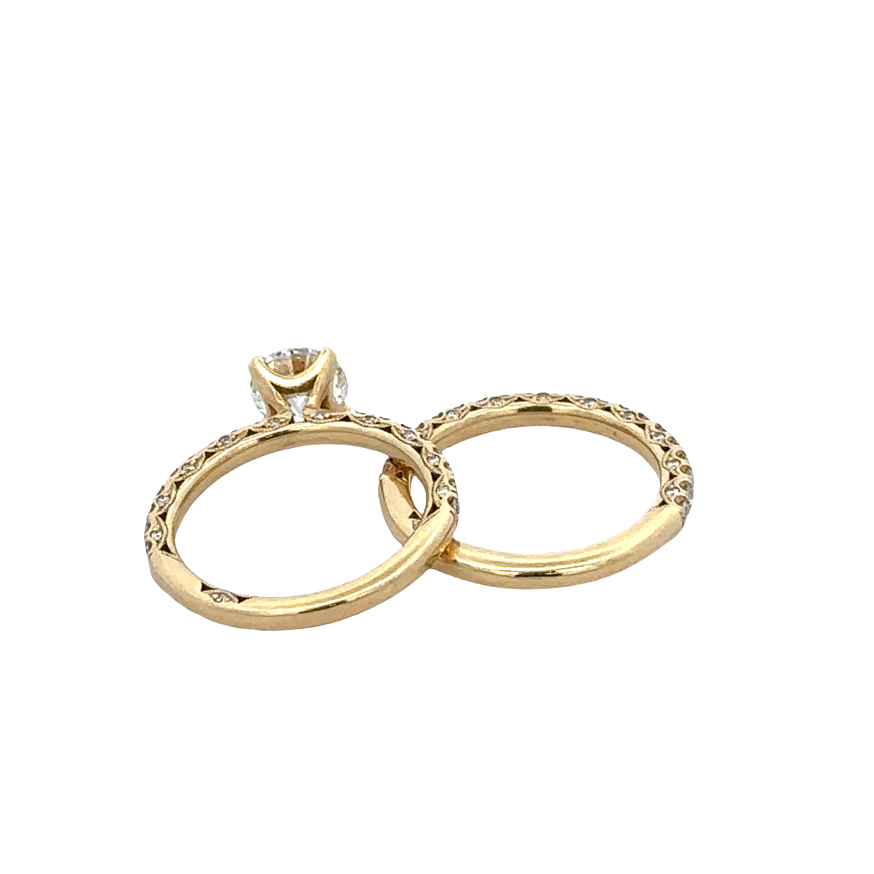 Estate Tacori 18k Yellow Gold Diamond Engagement Ring & Wedding Band Set – Size 5