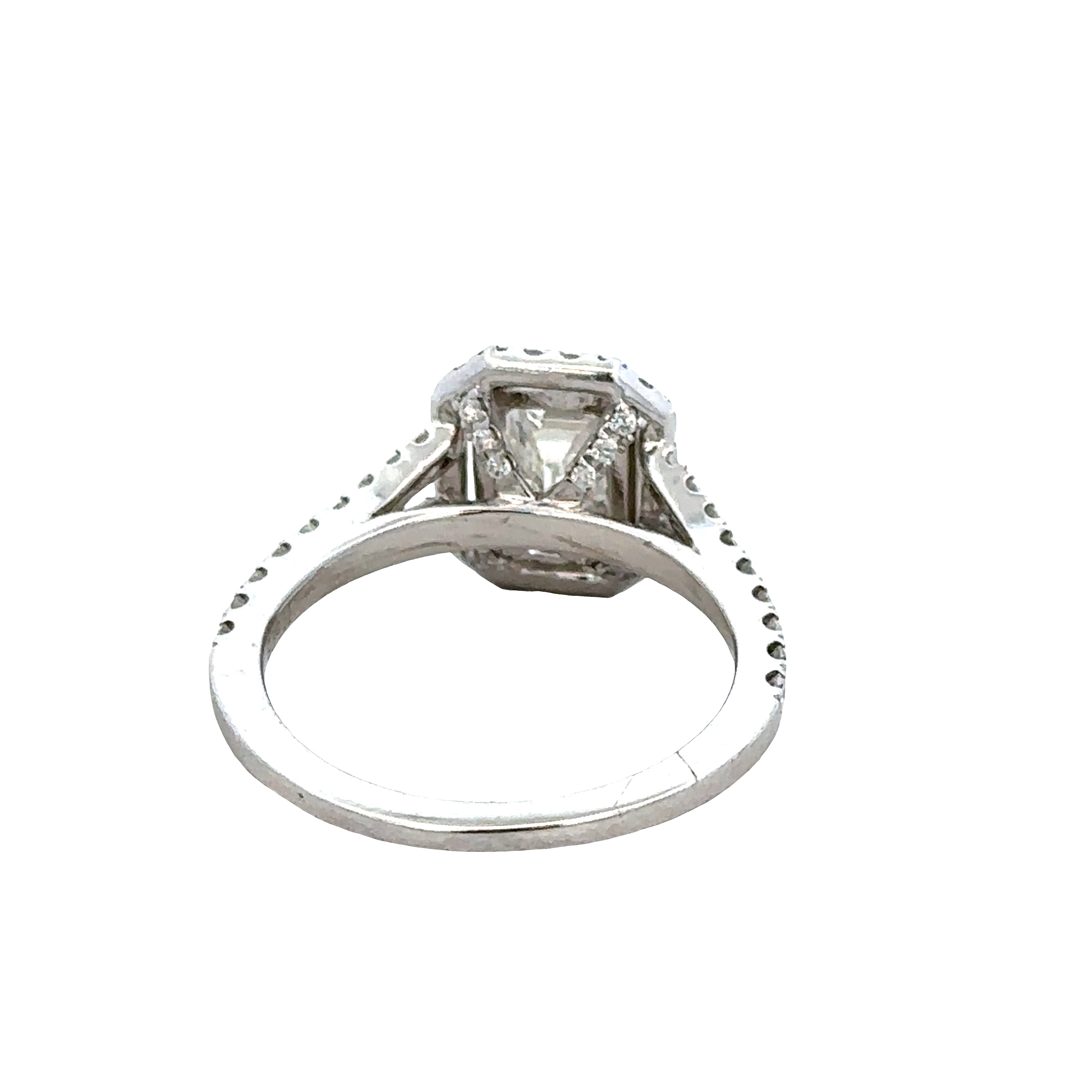 14k White Gold Emerald-Cut Diamond Double Halo Ring – Size 7.25