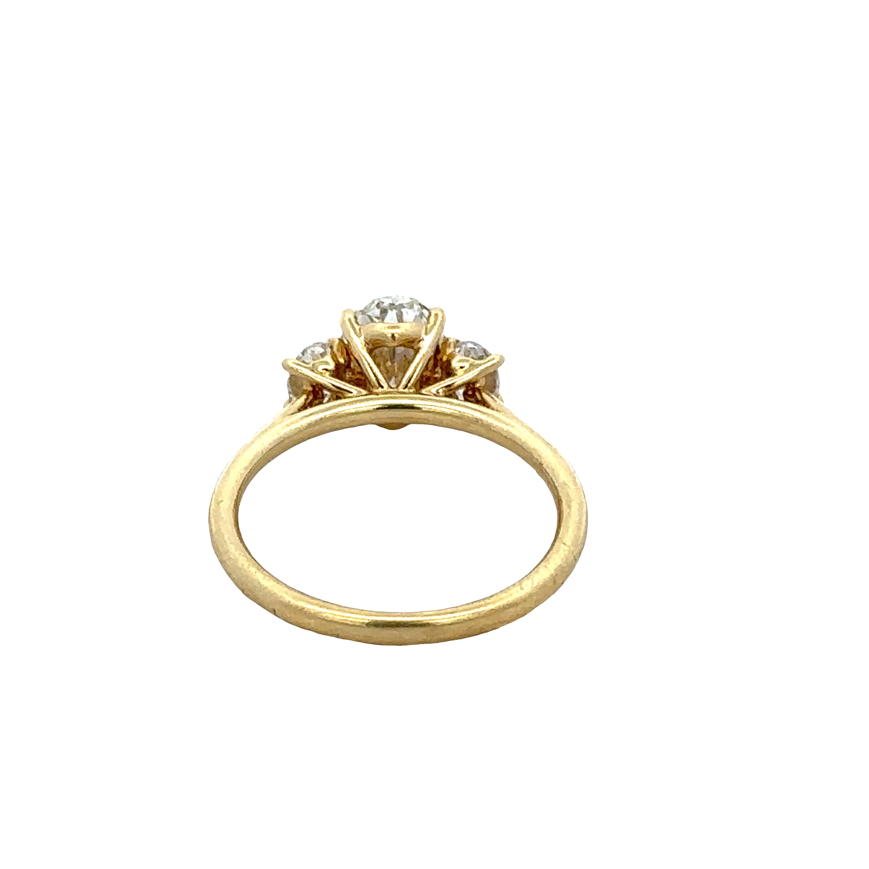 18k Yellow Gold Oval Diamond Three-Stone Engagement Ring – Size 6.75