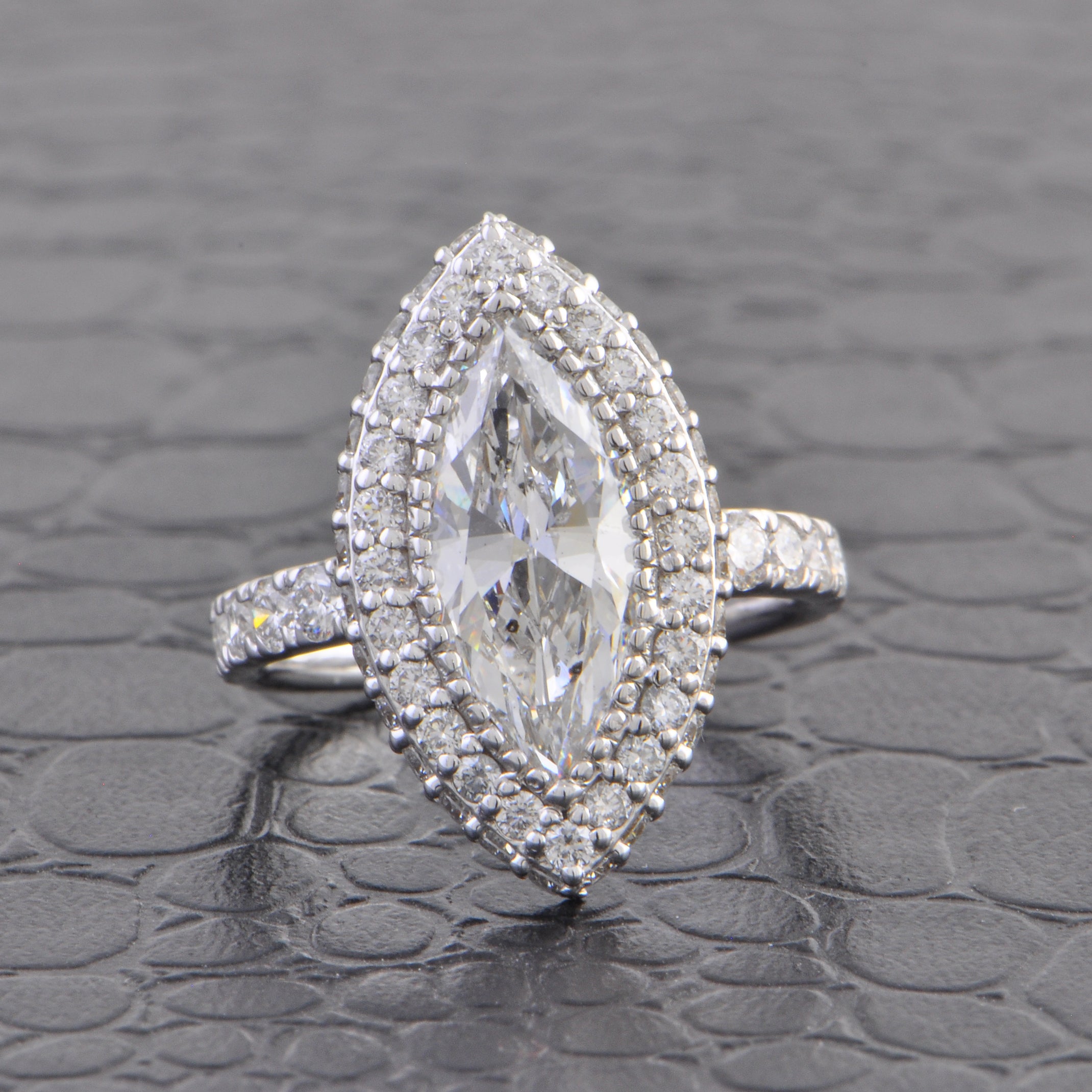18k White Gold 2.0 Carat Marquise Cut Diamond Engagement Ring with Halo – D Color, SI1 Clarity