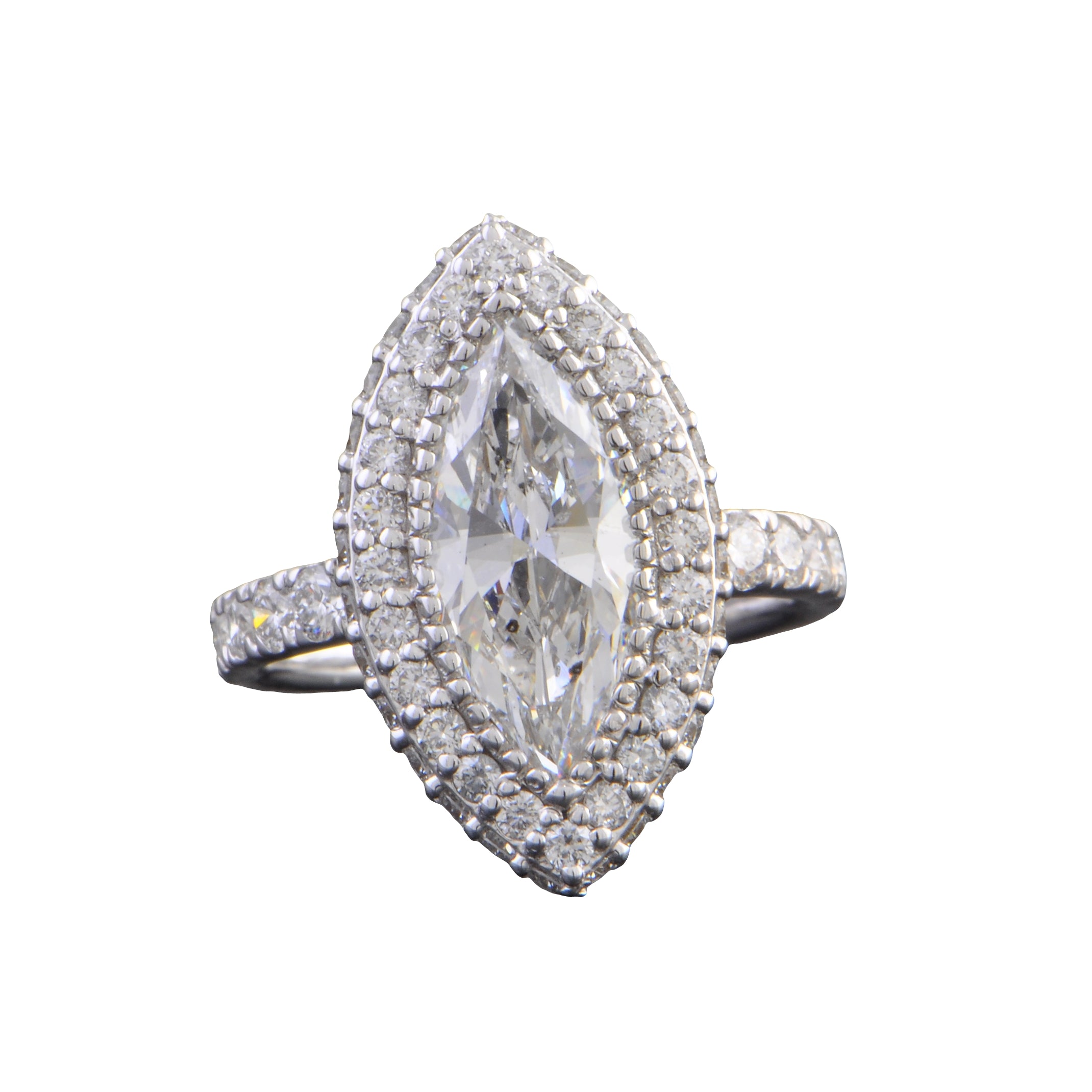 18k White Gold 2.0 Carat Marquise Cut Diamond Engagement Ring with Halo – D Color, SI1 Clarity