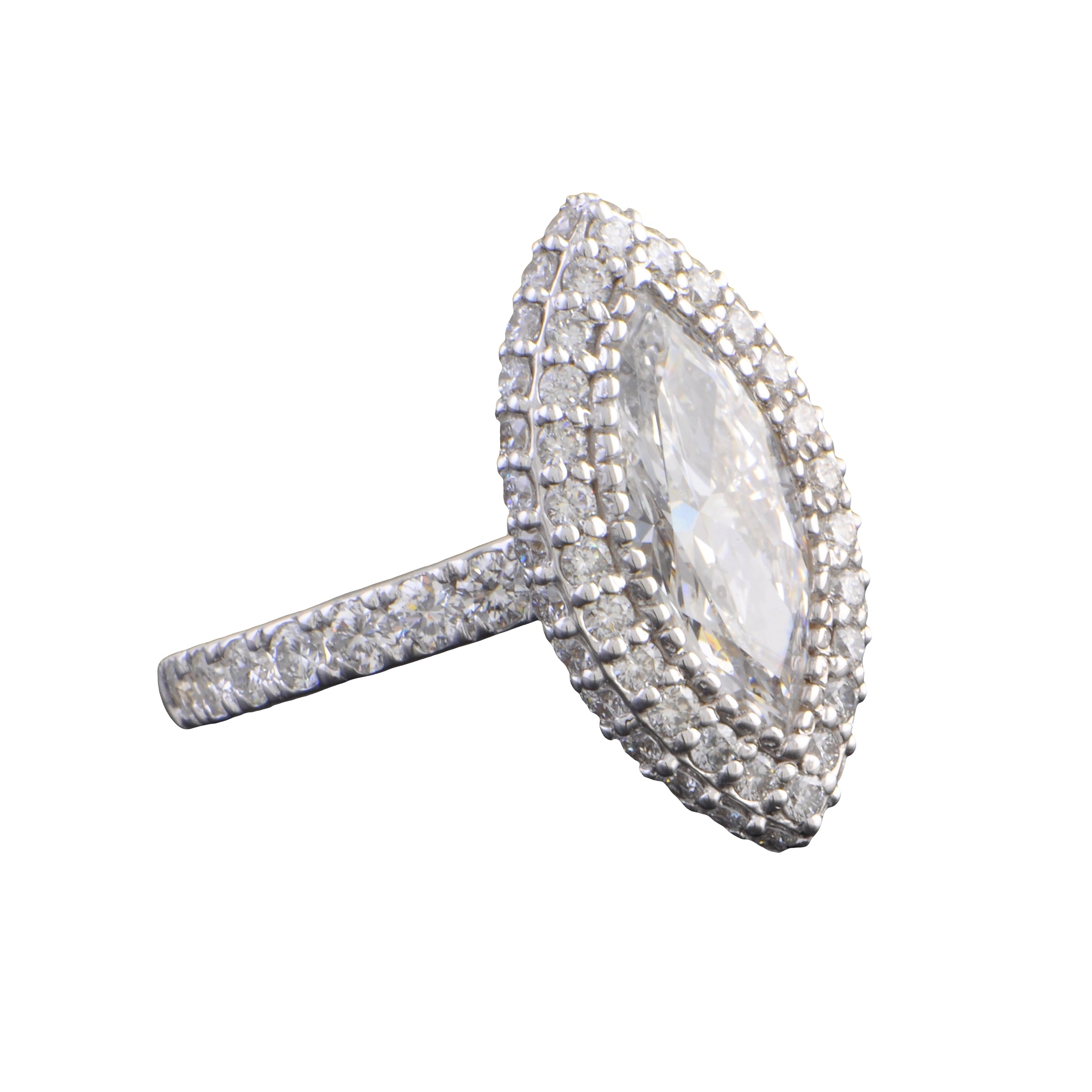 18k White Gold 2.0 Carat Marquise Cut Diamond Engagement Ring with Halo – D Color, SI1 Clarity