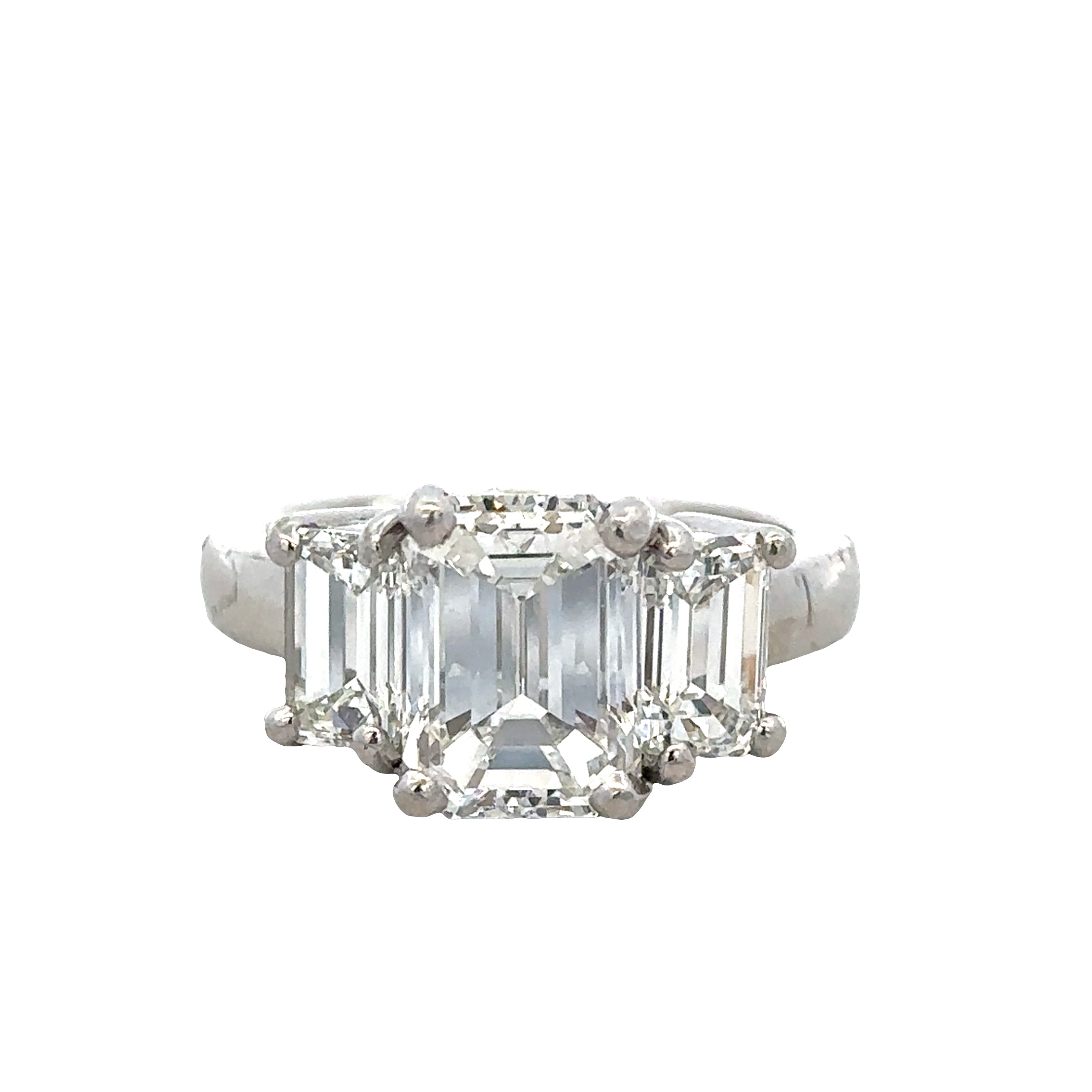 Platinum 4.94 CTW Three-Stone Emerald Cut Diamond Engagement Ring – Size 5