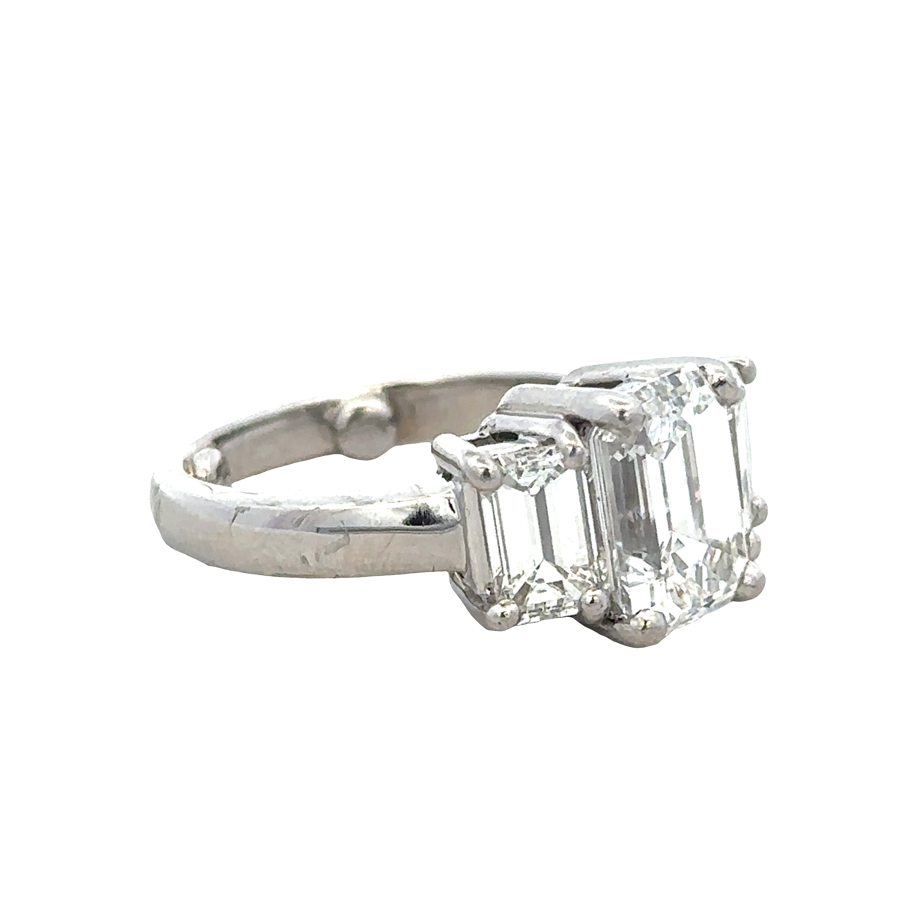 Platinum 4.94 CTW Three-Stone Emerald Cut Diamond Engagement Ring – Size 5
