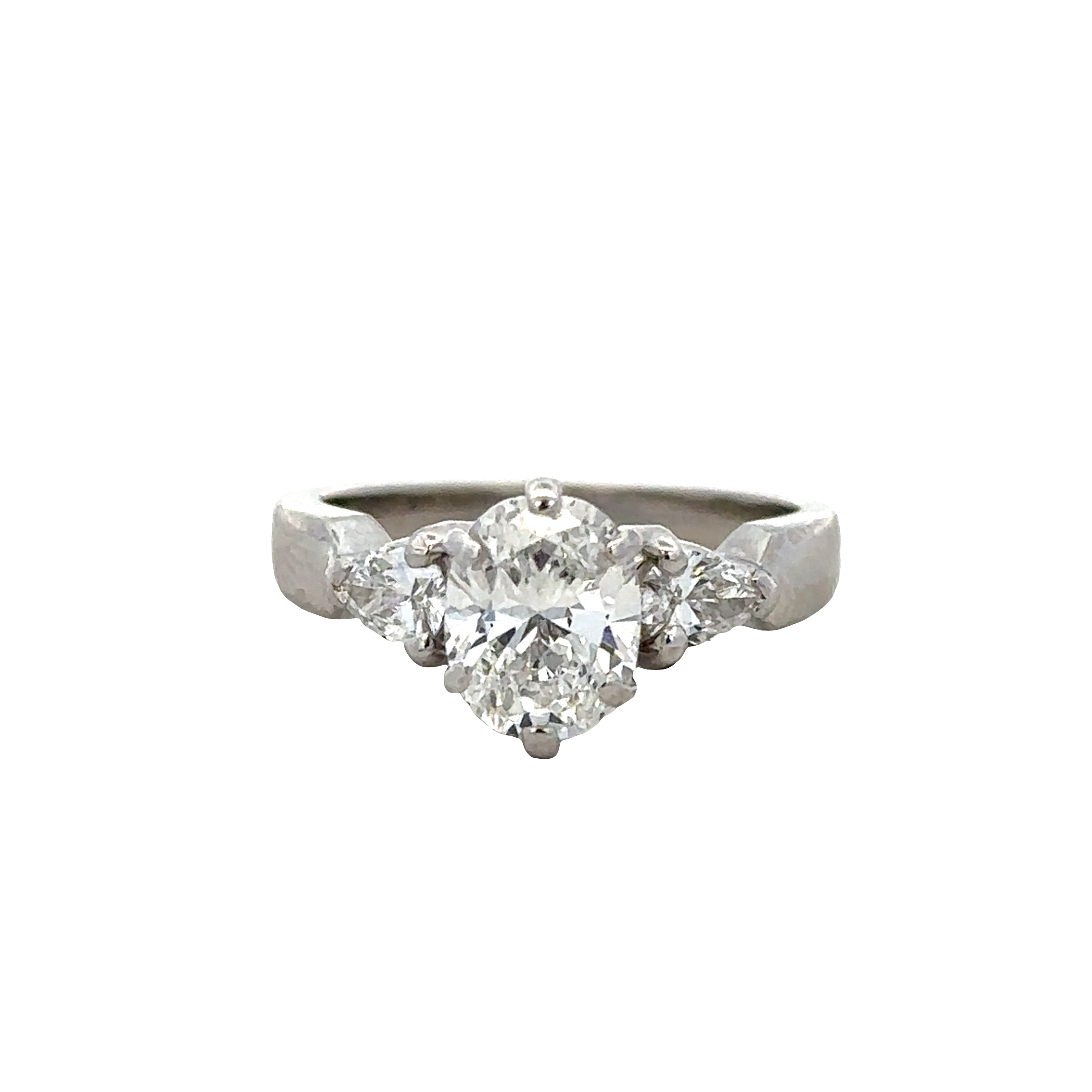 Platinum 1.23ct Oval Diamond Engagement Ring with Pear-Shaped Accents – Size 5