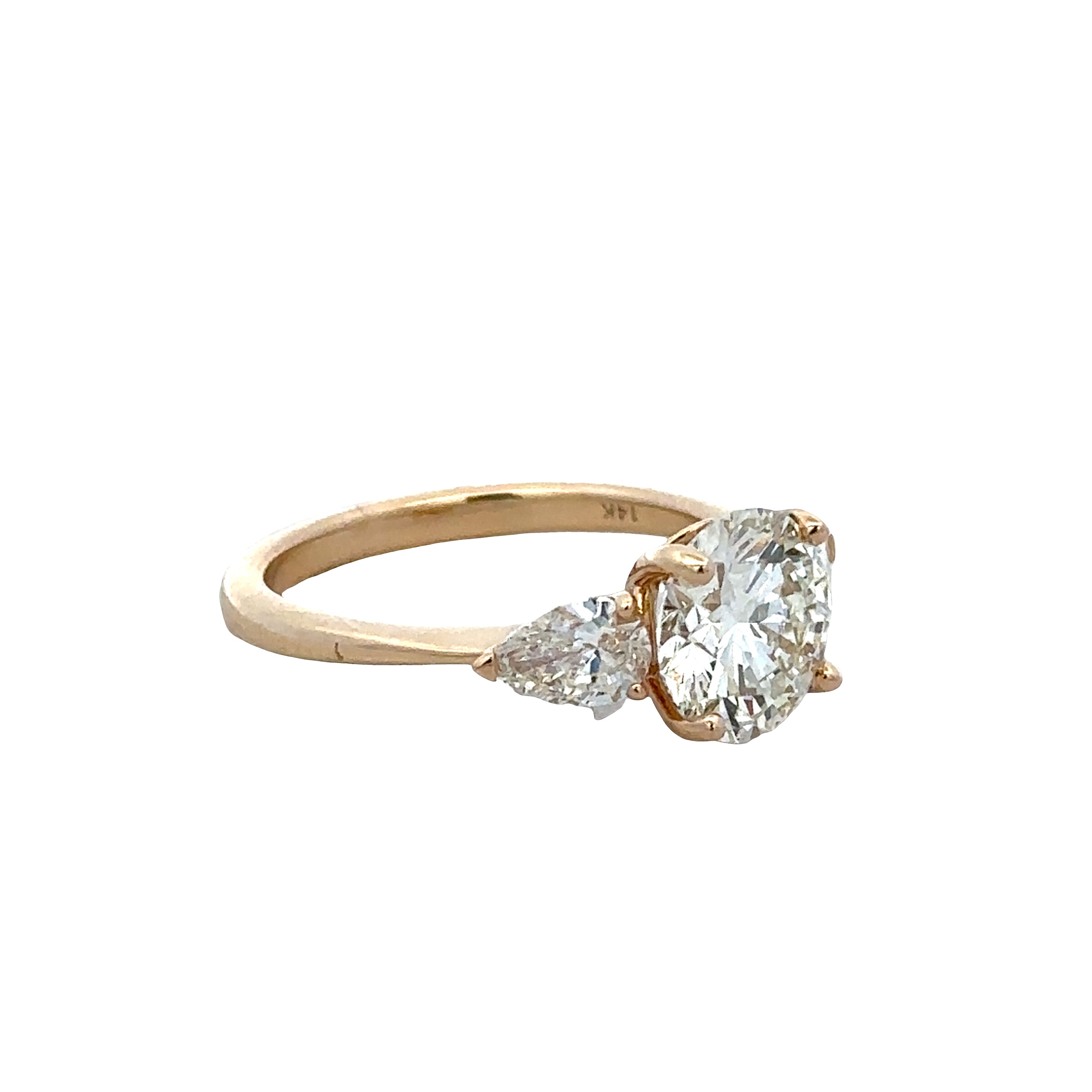 14k Yellow Gold 2.10ct Diamond Engagement Ring with Pear-Shaped Accents – Size 6.75