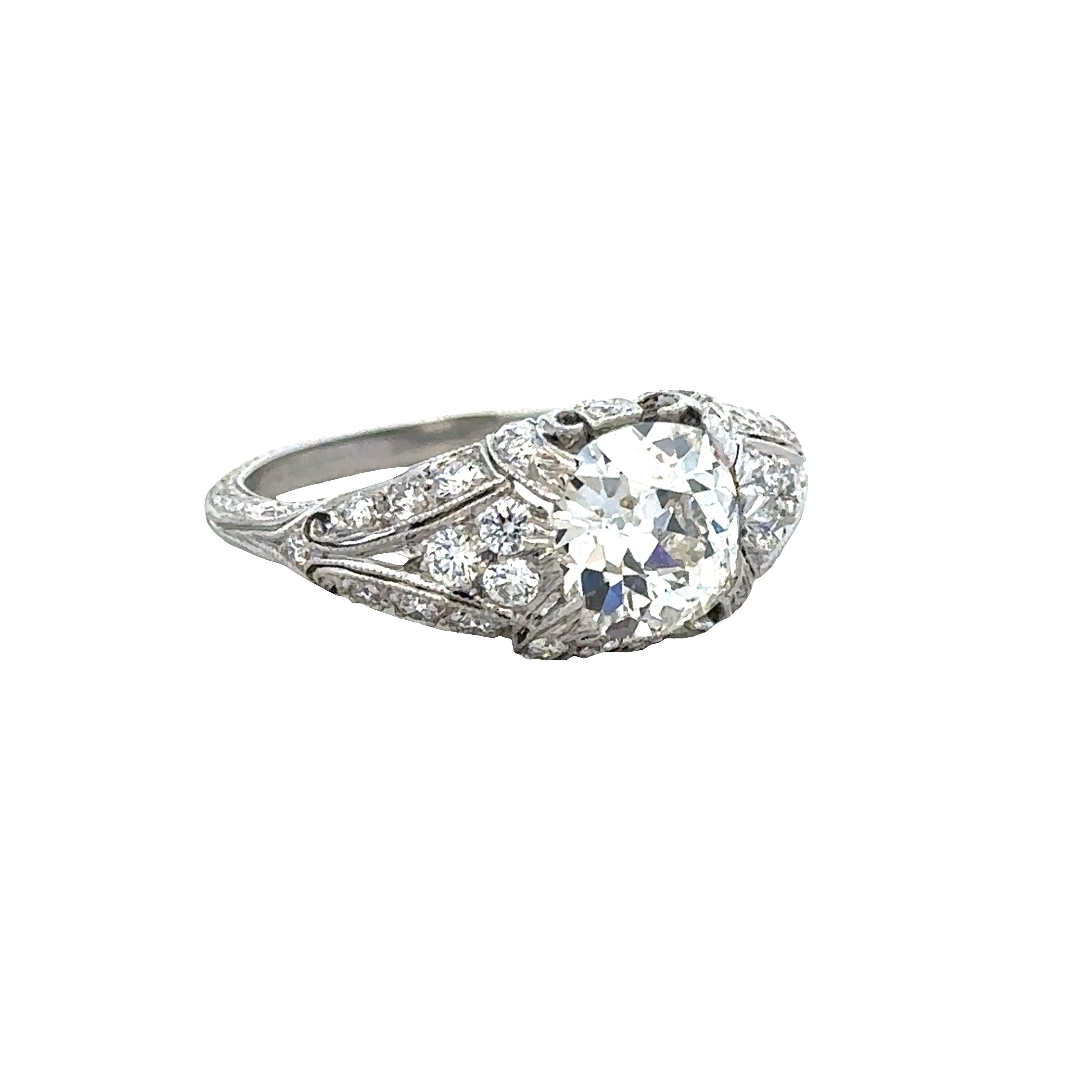 Antique Platinum Cushion Cut Diamond Engagement Ring – Size 6.5 – Circa 1920s