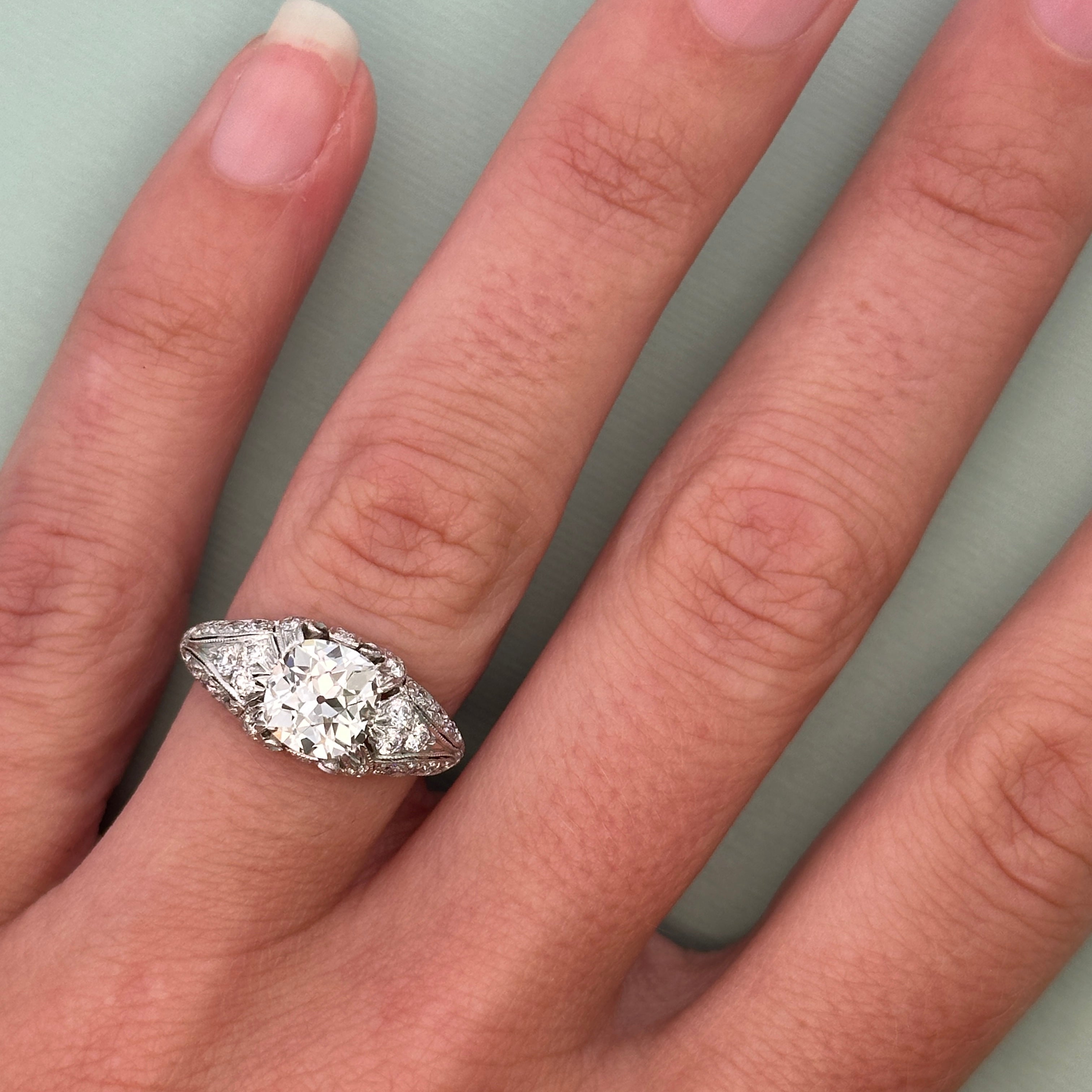 Antique Platinum Cushion Cut Diamond Engagement Ring – Size 6.5 – Circa 1920s