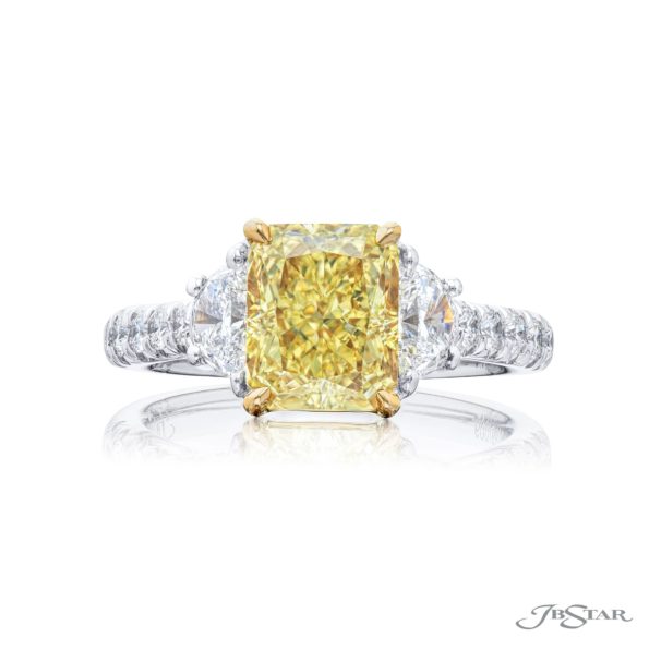 JB Star Platinum & 18k Yellow Gold Fancy Yellow Diamond Three-Stone Ring – Size 6