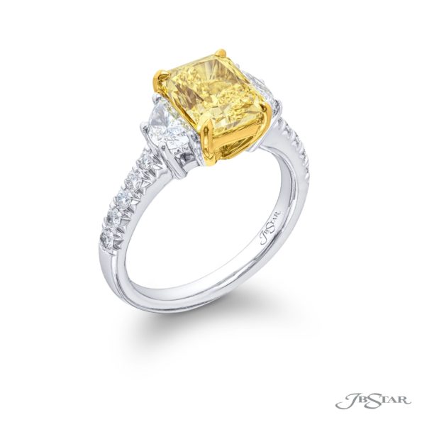 JB Star Platinum & 18k Yellow Gold Fancy Yellow Diamond Three-Stone Ring – Size 6