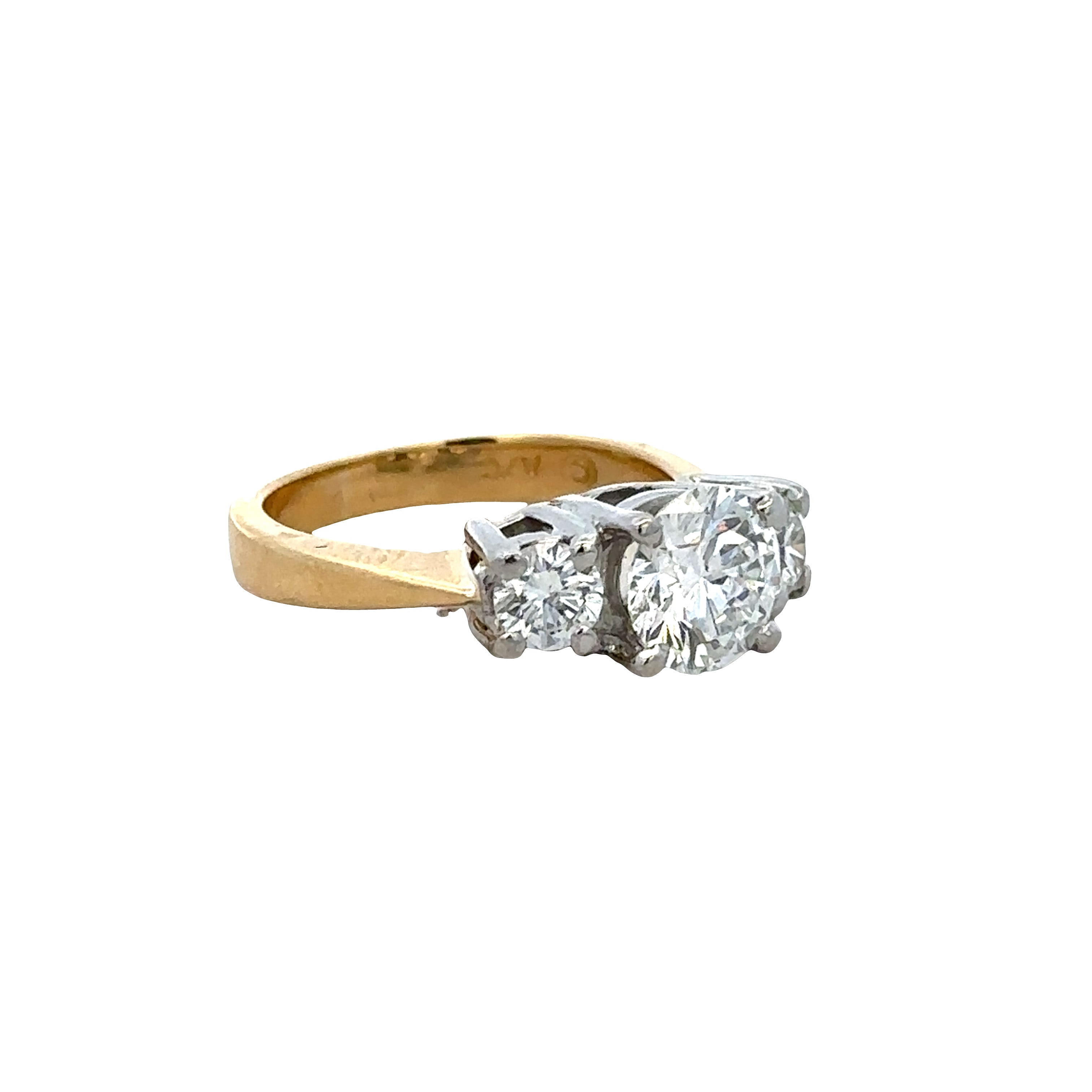 18k Yellow Gold Three Stone Diamond Engagement Ring – Size 4.5