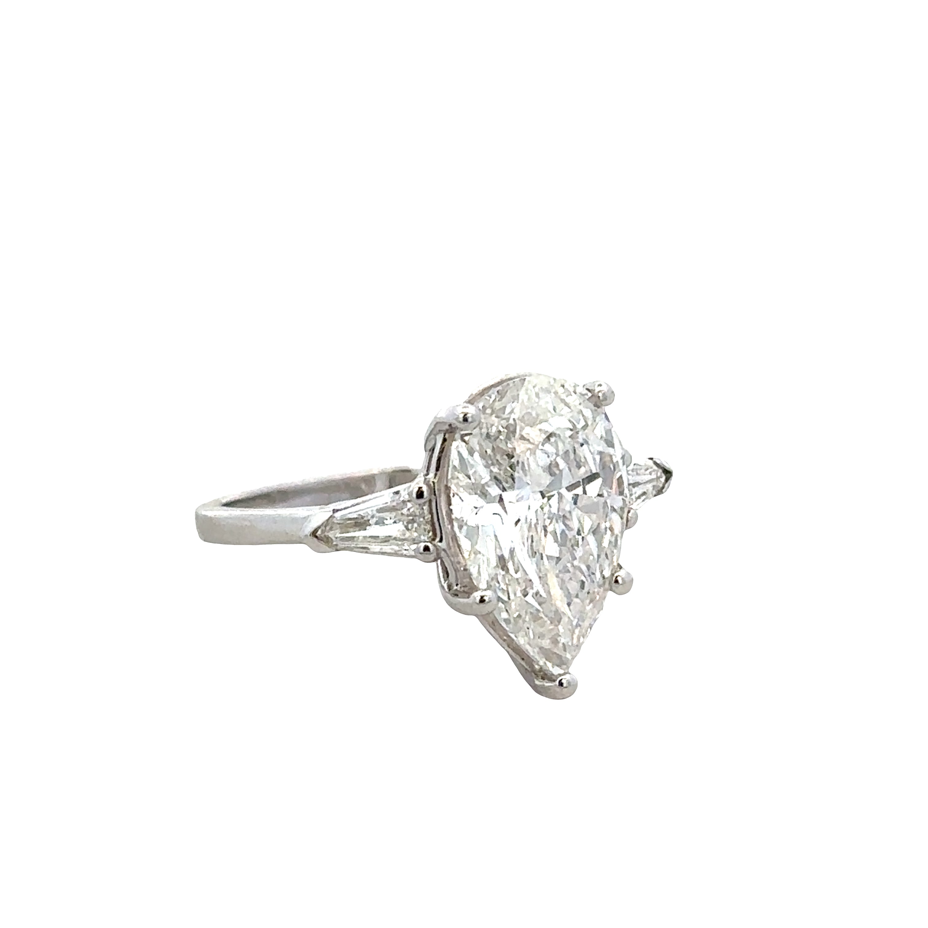 18k White Gold 4.07 Carat Pear-Shaped Diamond Engagement Ring