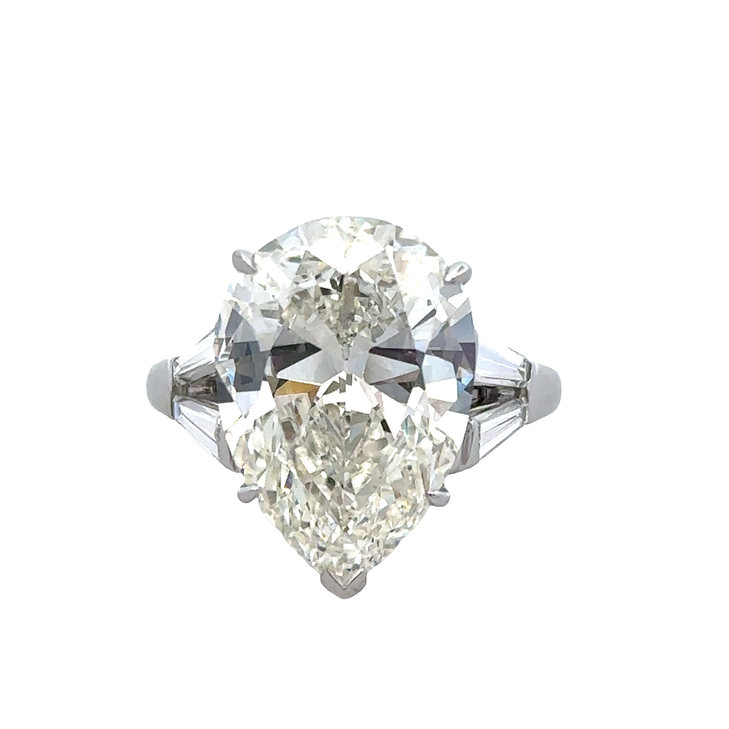 Vintage Platinum 7.72ct Pear-Shaped Diamond Ring with Baguette Accents – Size 6.25