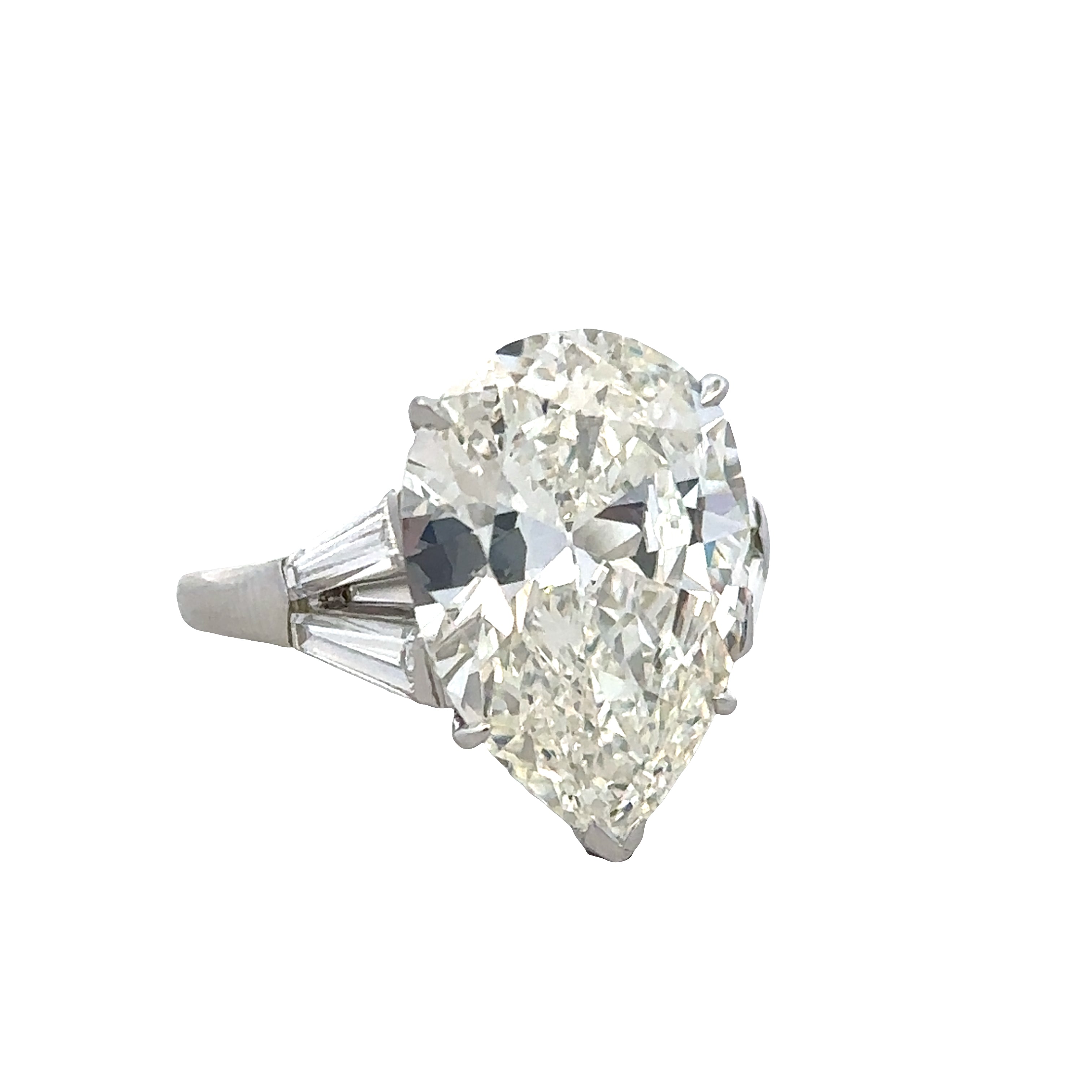 Vintage Platinum 7.72ct Pear-Shaped Diamond Ring with Baguette Accents – Size 6.25