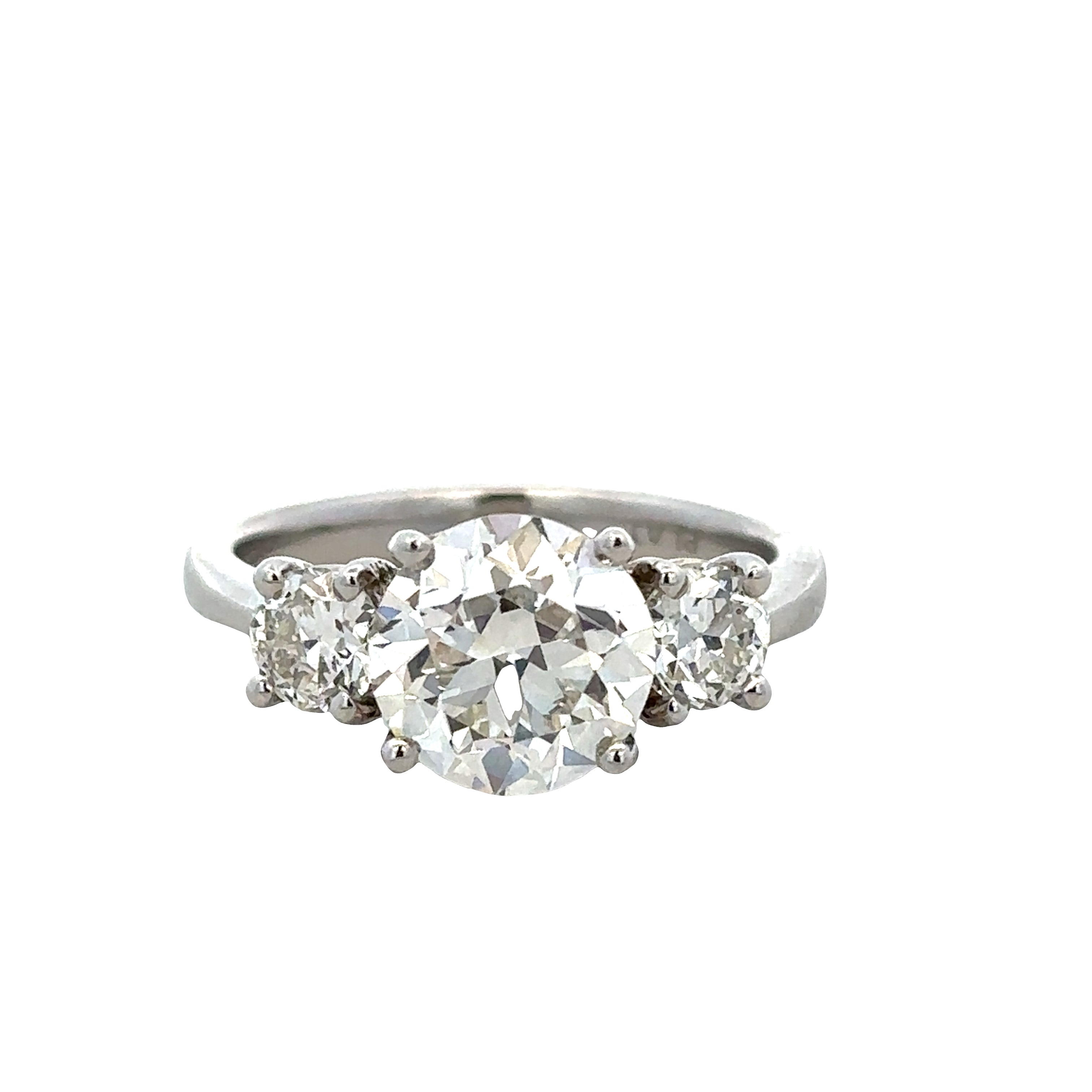 Platinum Old European Cut Diamond Three-Stone Engagement Ring – Size 8