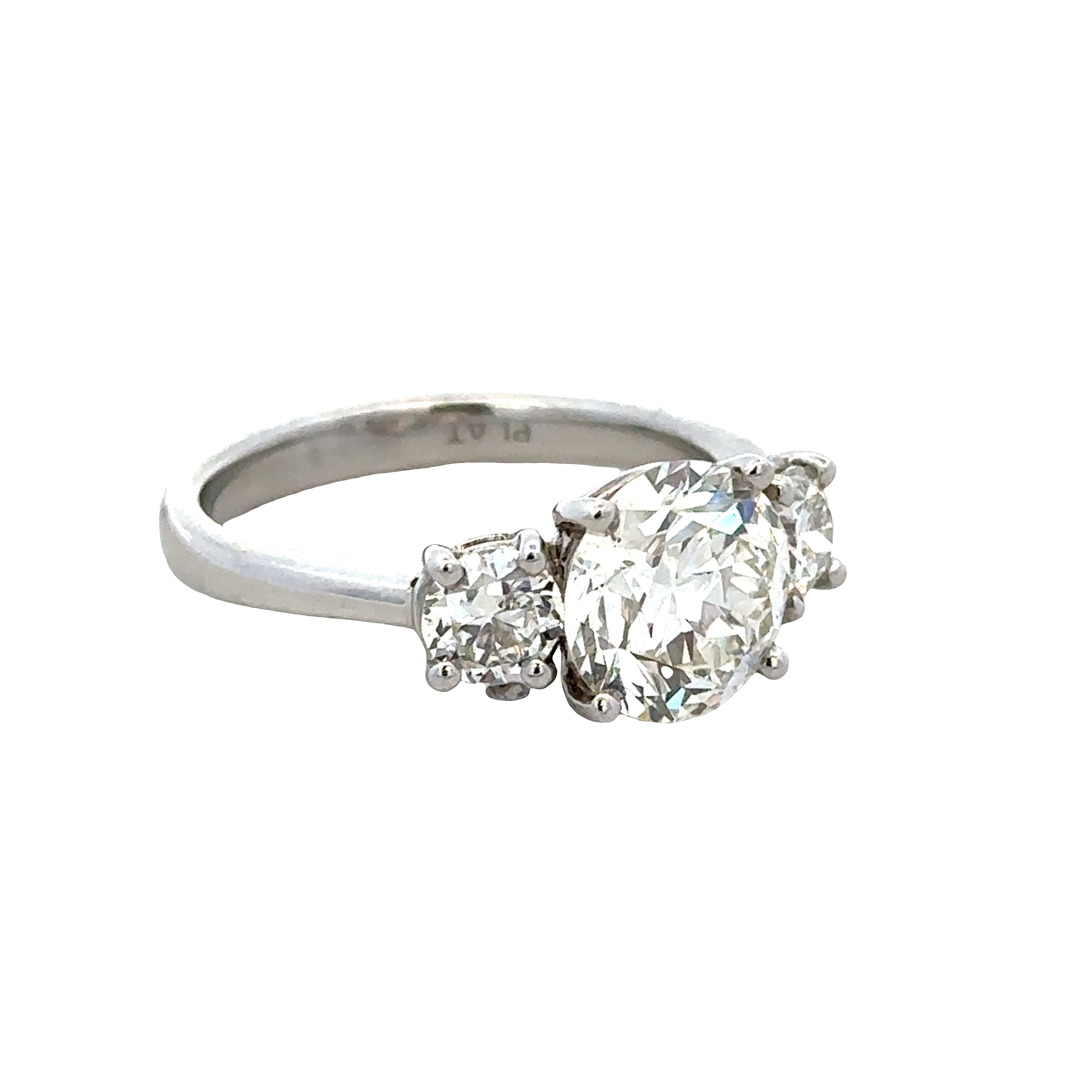 Platinum Old European Cut Diamond Three-Stone Engagement Ring – Size 8