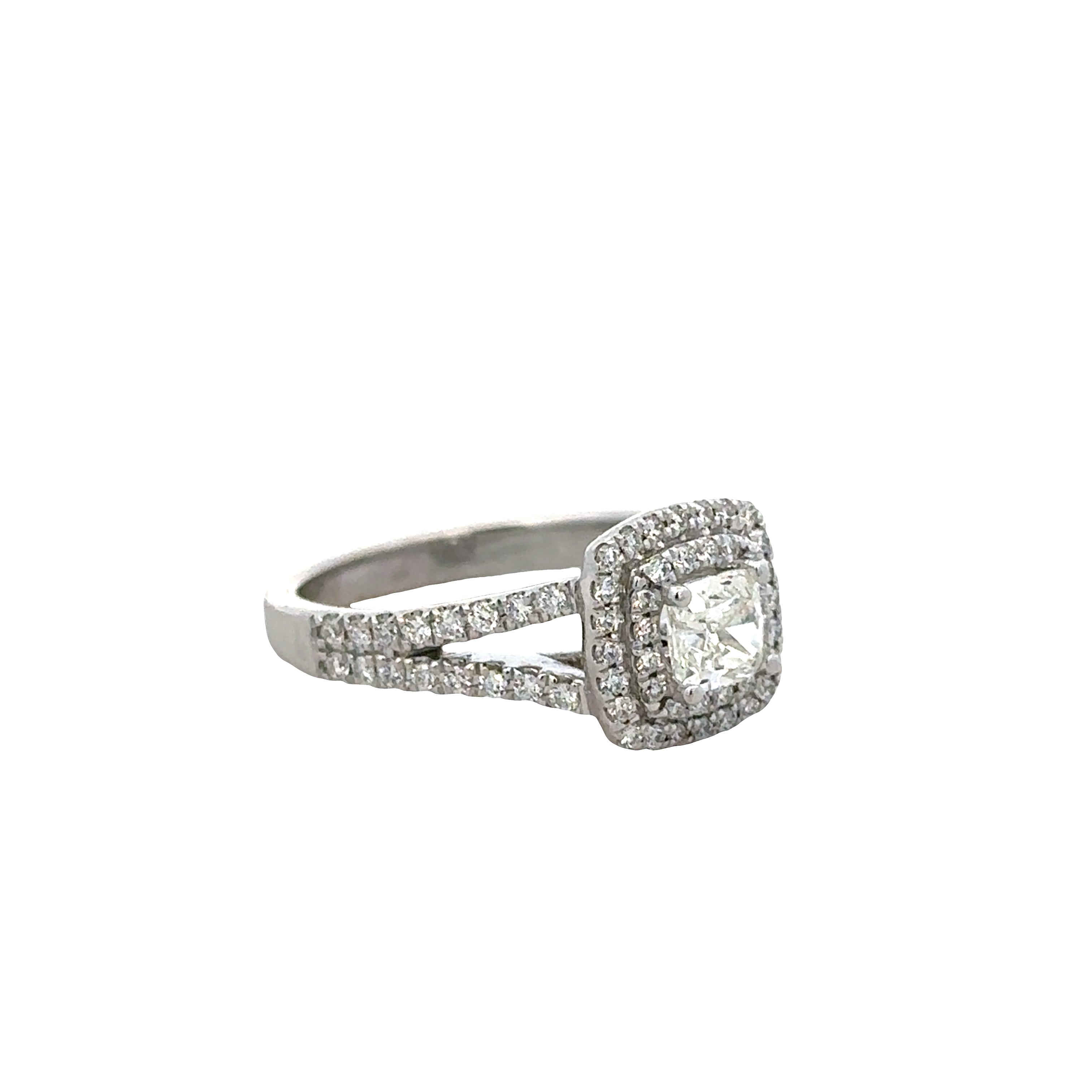 14k White Gold Cushion Cut Diamond Double Halo Engagement Ring – Size 5.25