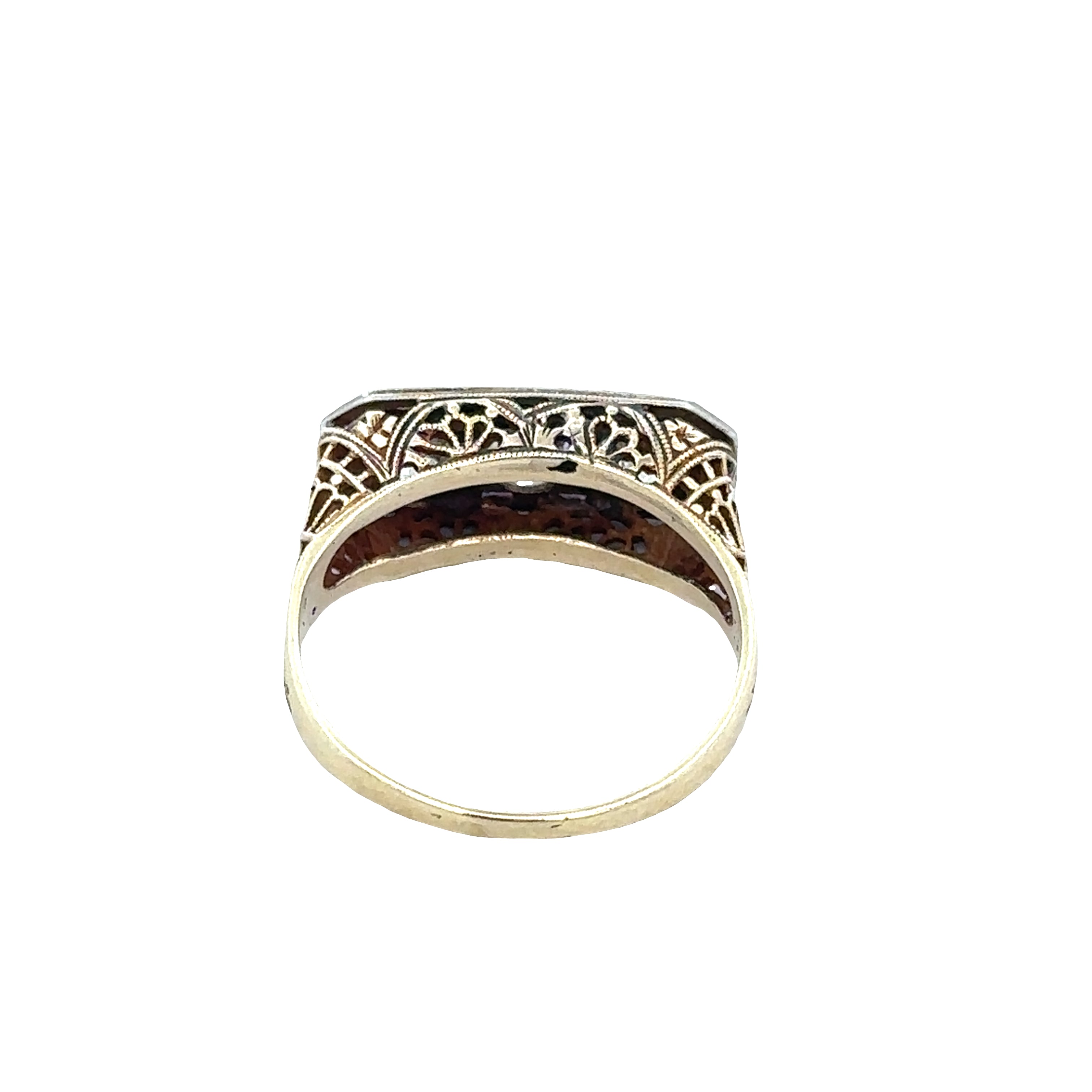 Vintage Art Deco 14k Yellow & White Gold Three Stone Diamond Ring – Size 6.25