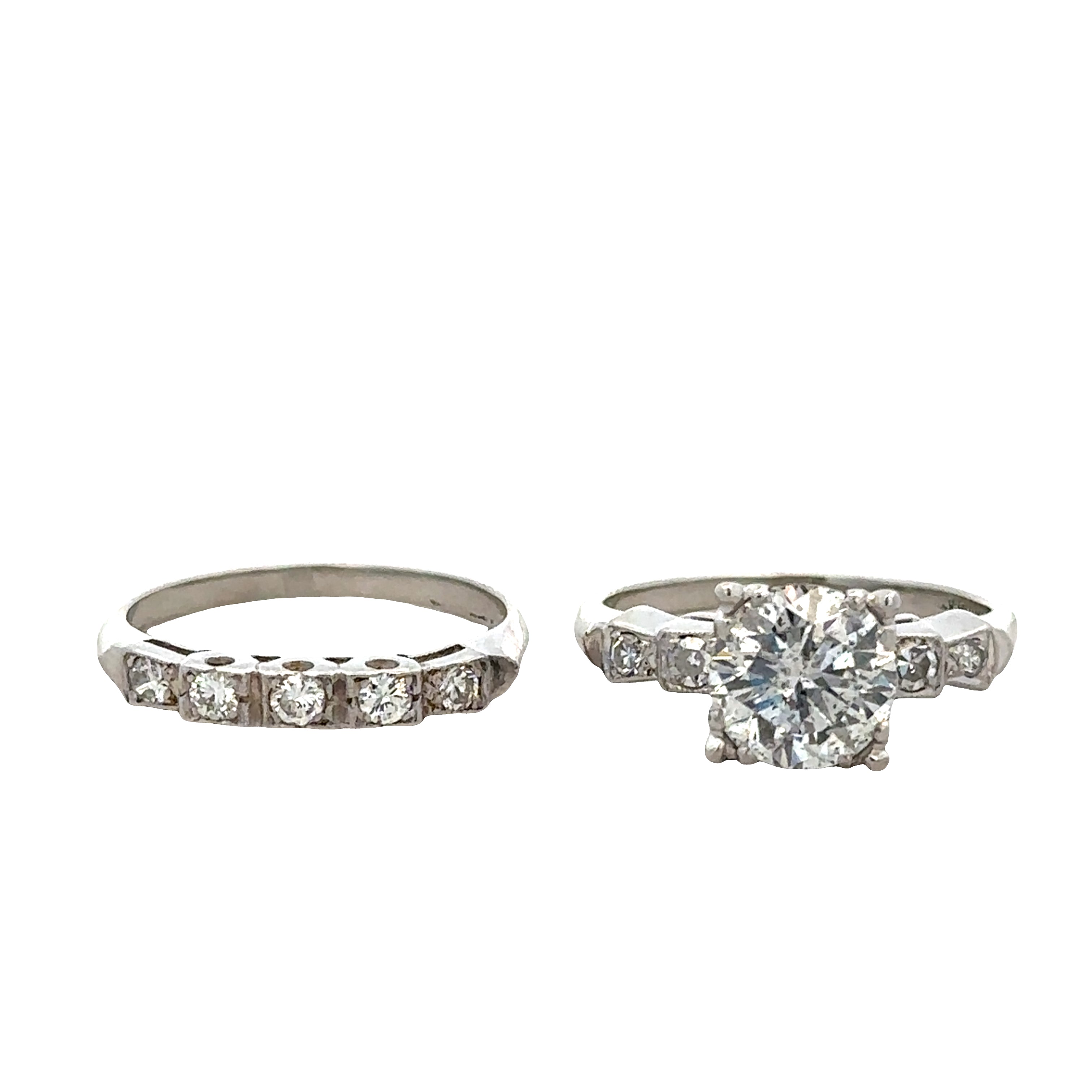 Vintage Platinum Diamond Engagement Ring & Wedding Band Set – Size 5.25, Circa 1930s