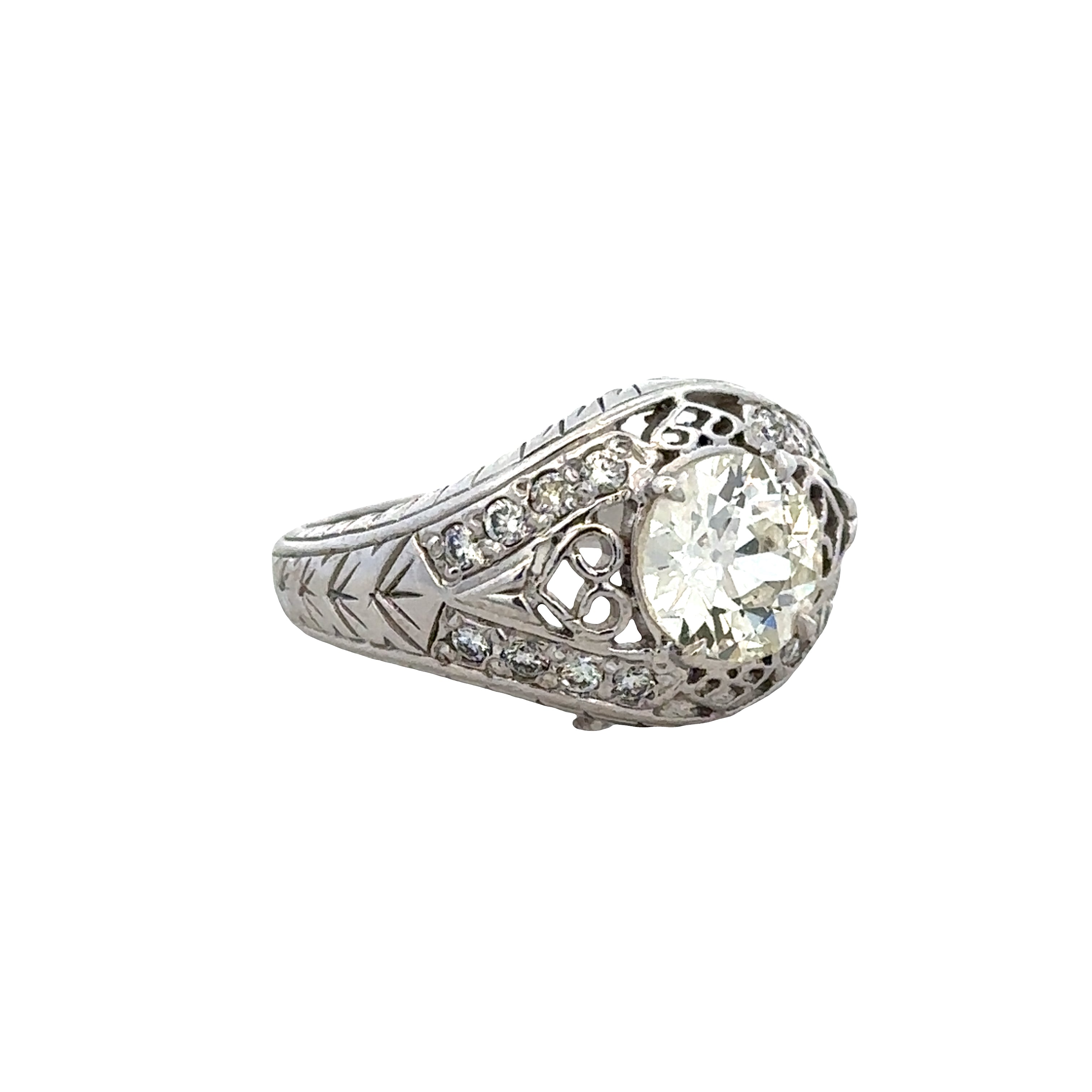 Vintage Art Deco 14k White Gold Diamond Ring – Size 7, Circa 1930s