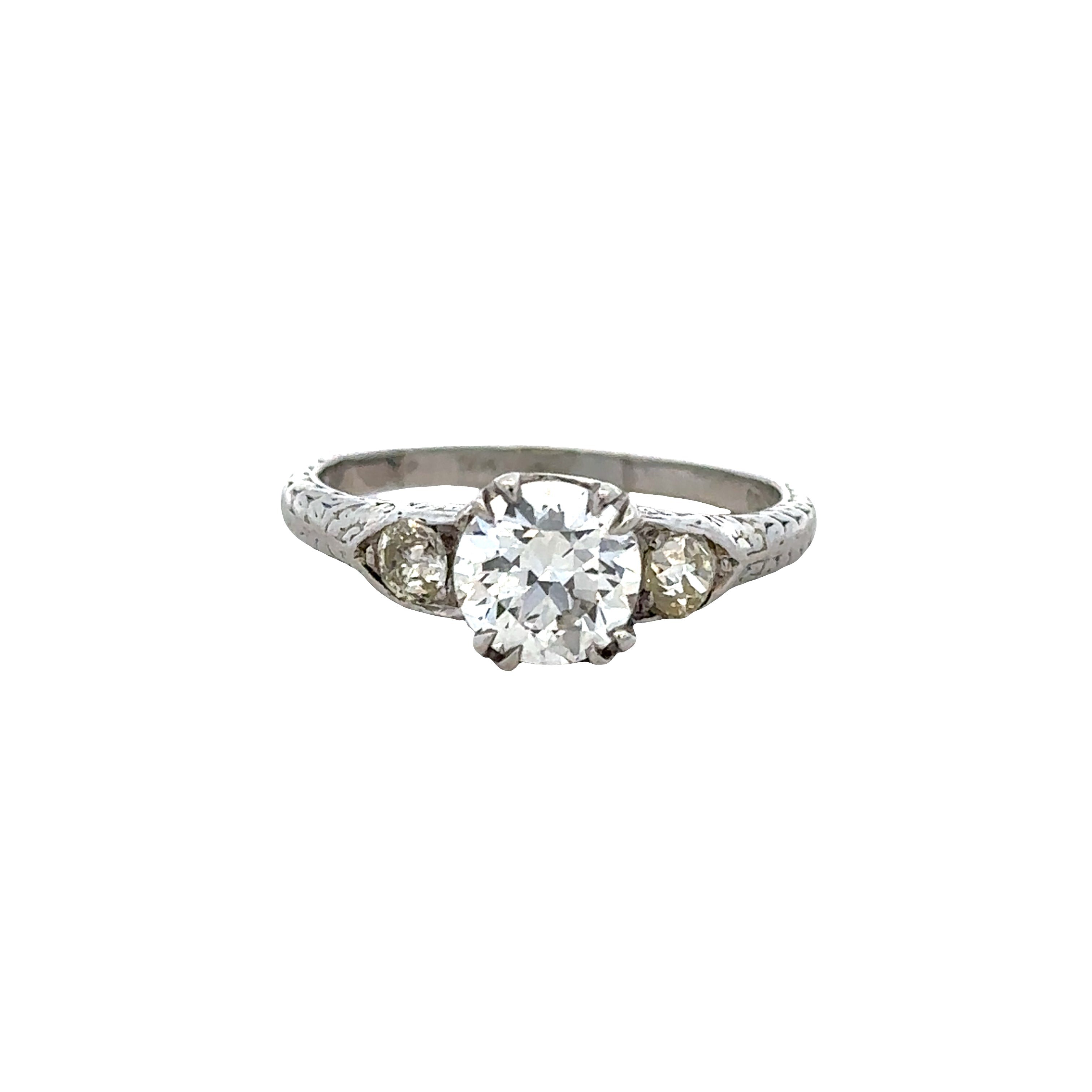 Platinum Art Deco Three-Stone Diamond Engagement Ring – Size 6.5, Circa 1930s
