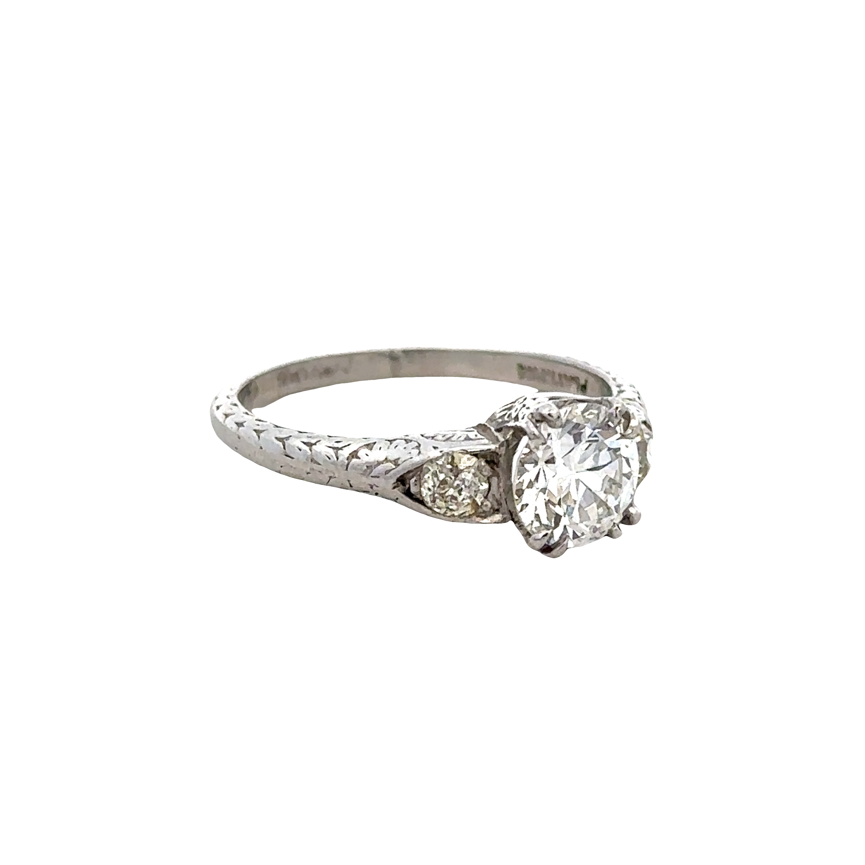 Platinum Art Deco Three-Stone Diamond Engagement Ring – Size 6.5, Circa 1930s