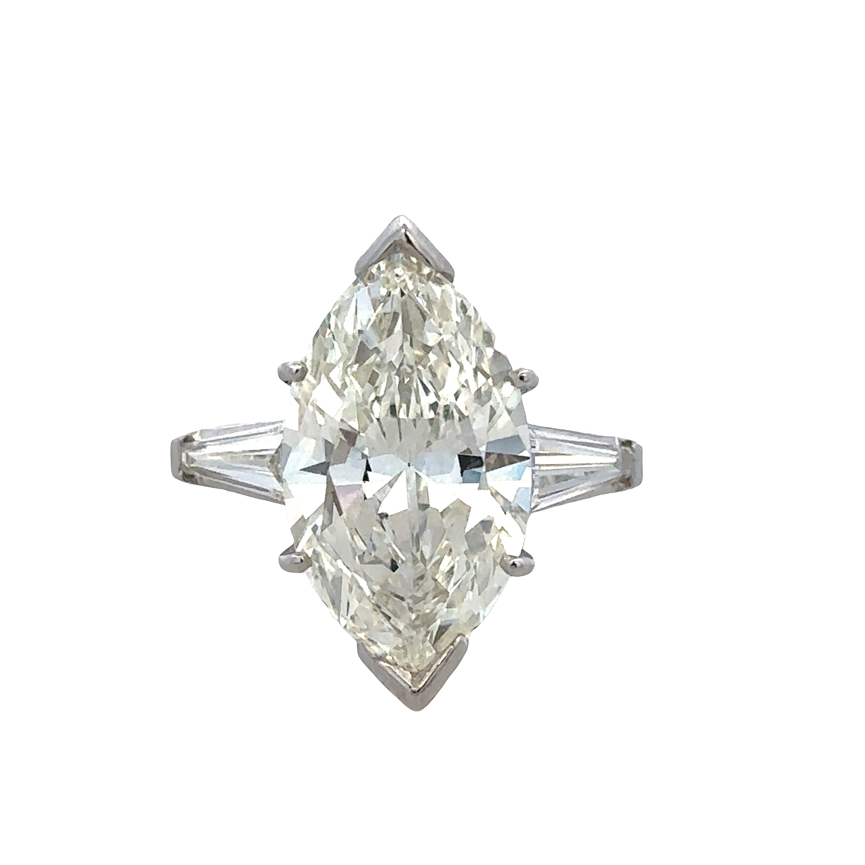 Platinum 6.16 Carat Marquise Cut Diamond Engagement Ring with Tapered Baguette Diamonds – Size 6