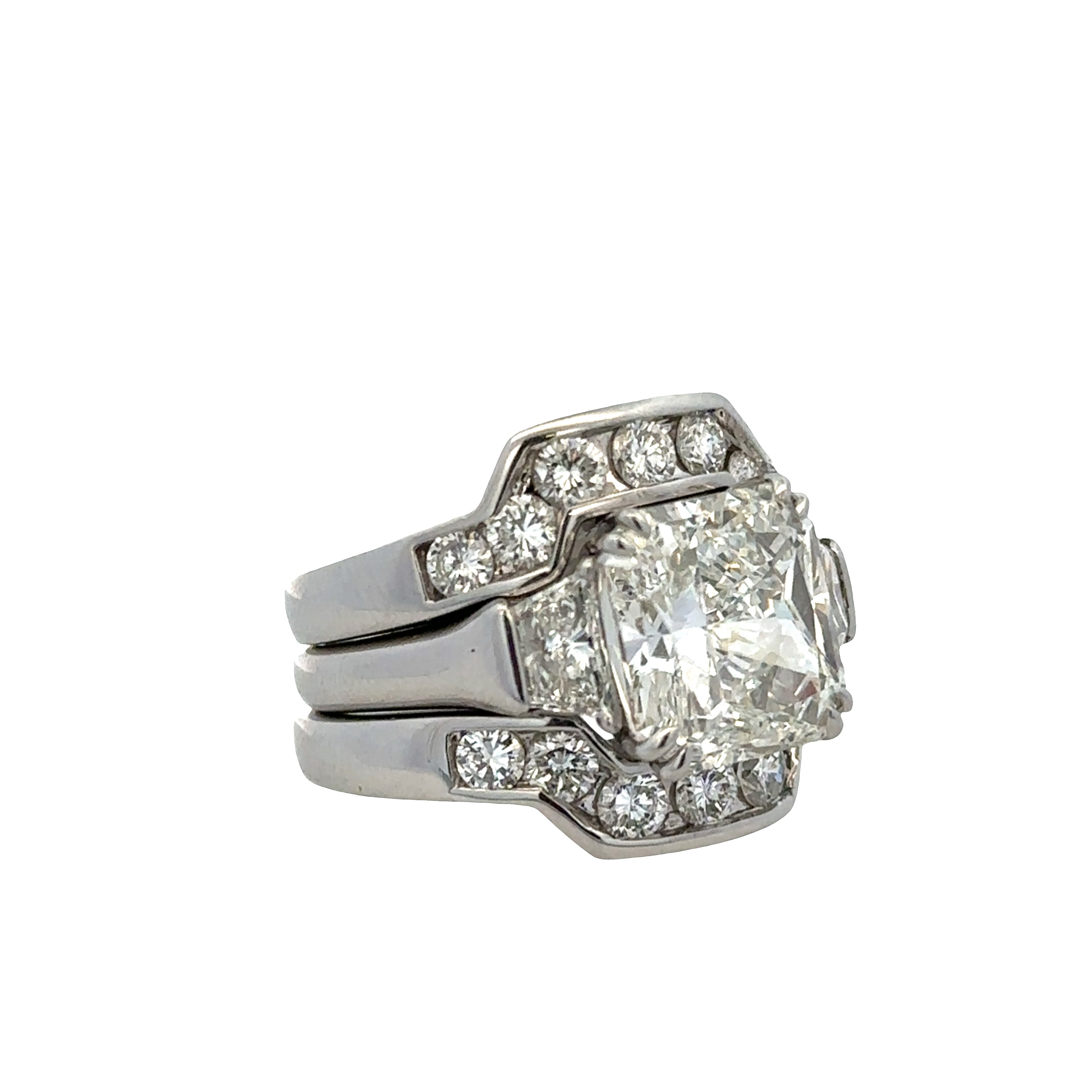 Designer Platinum Radiant-Cut Diamond Engagement Ring & Band Set – Size 6.25