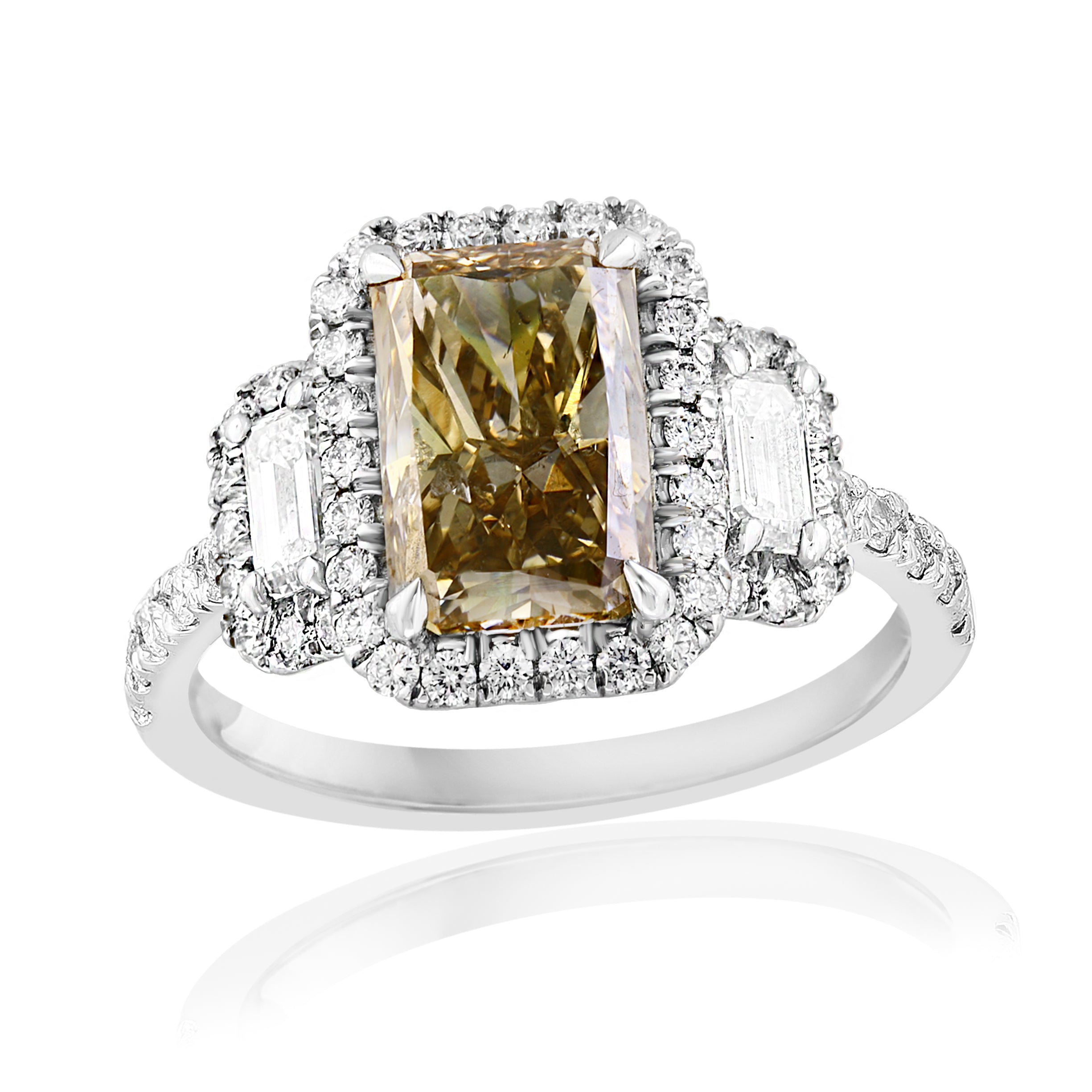 Platinum Fancy Brown Radiant Cut Diamond Halo Ring – Size 6.5