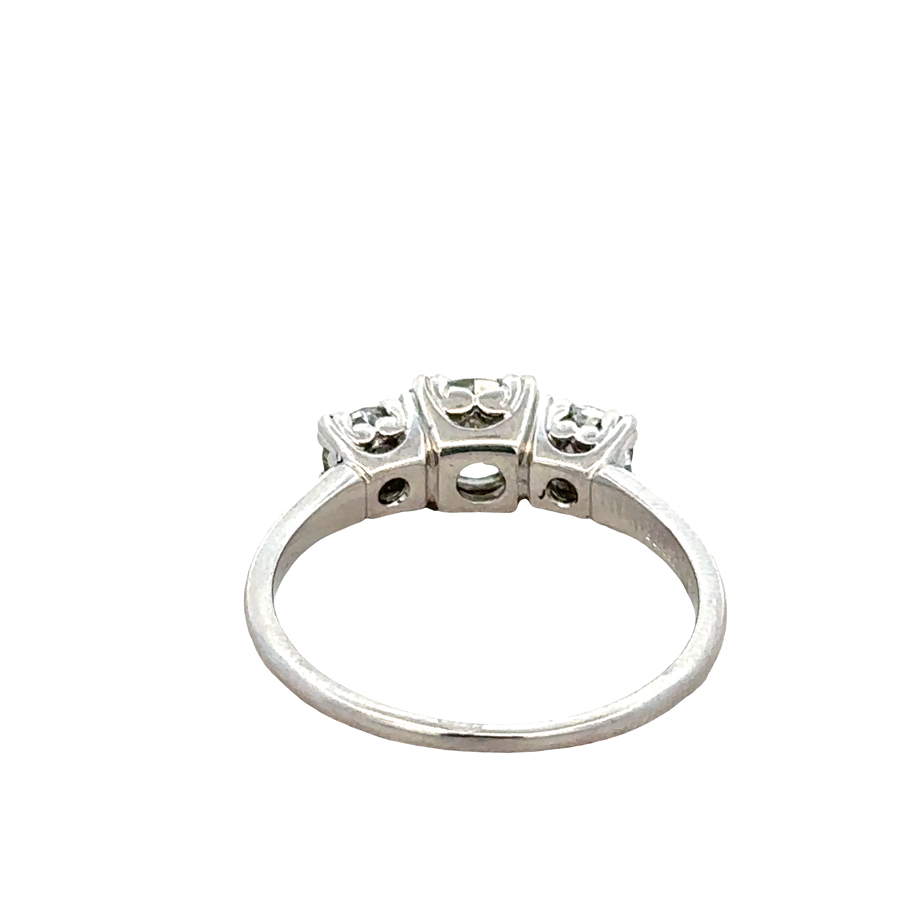 Vintage Mid-Century Platinum Three-Stone Old European Cut Diamond Engagement Ring – Size 8.5
